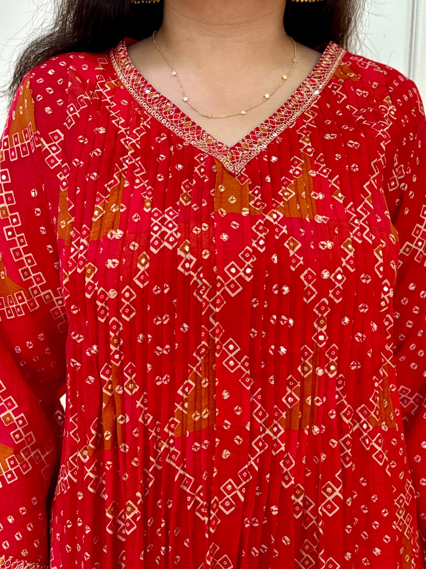 Bandhani Print Premium Modal Suit Set-Red Colour