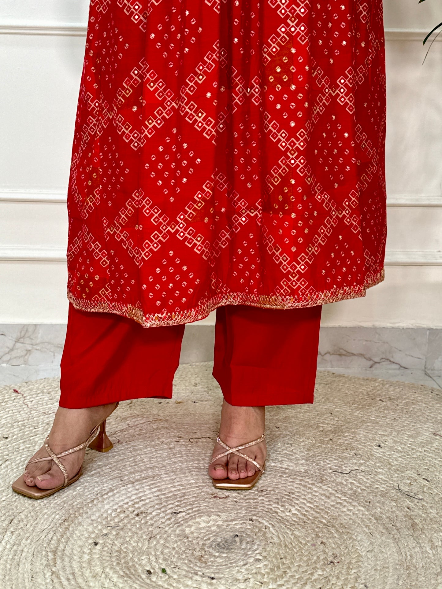 Bandhani Print Premium Modal Suit Set-Red Colour