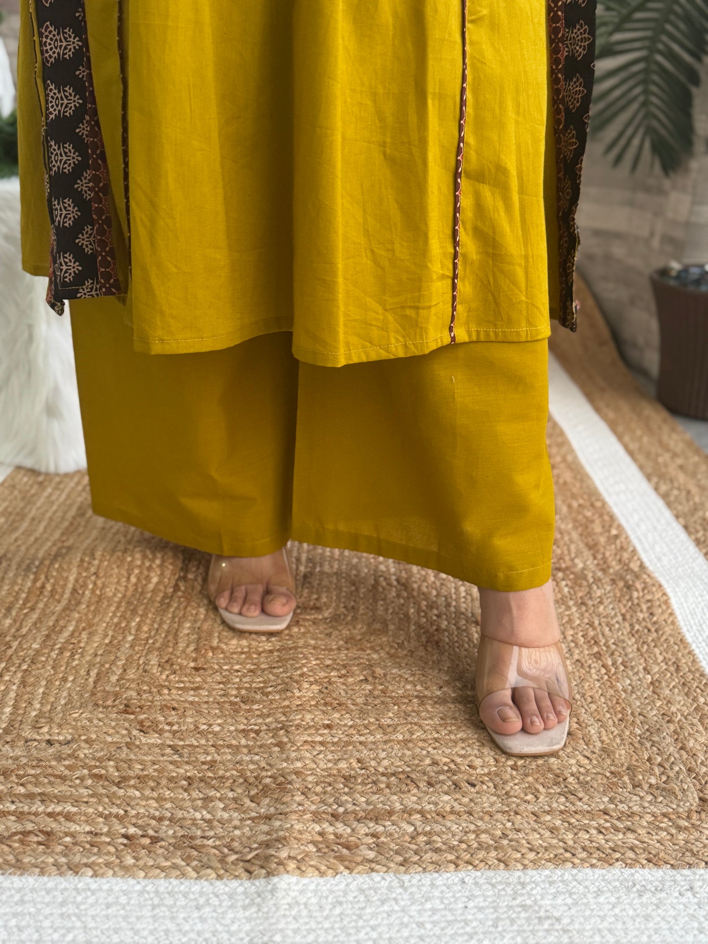 Multi Yellow Mustard Aline 3 piece premium Cotton Suit Set- Mustard