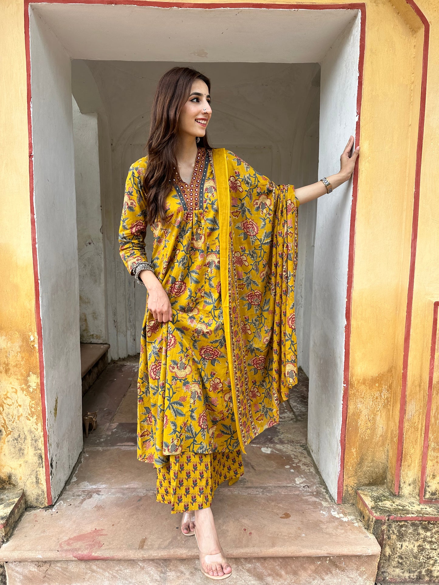 Bagicha A line Suit set-Yellow Colour
