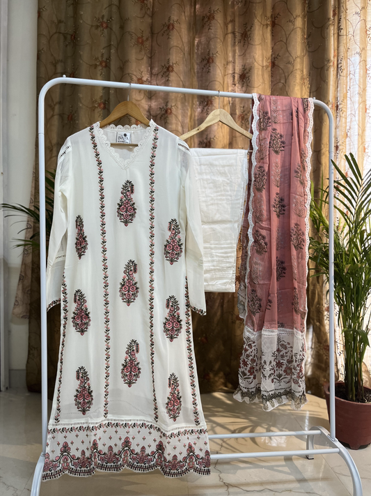 Stitched Pakistani Suit in White Colour
