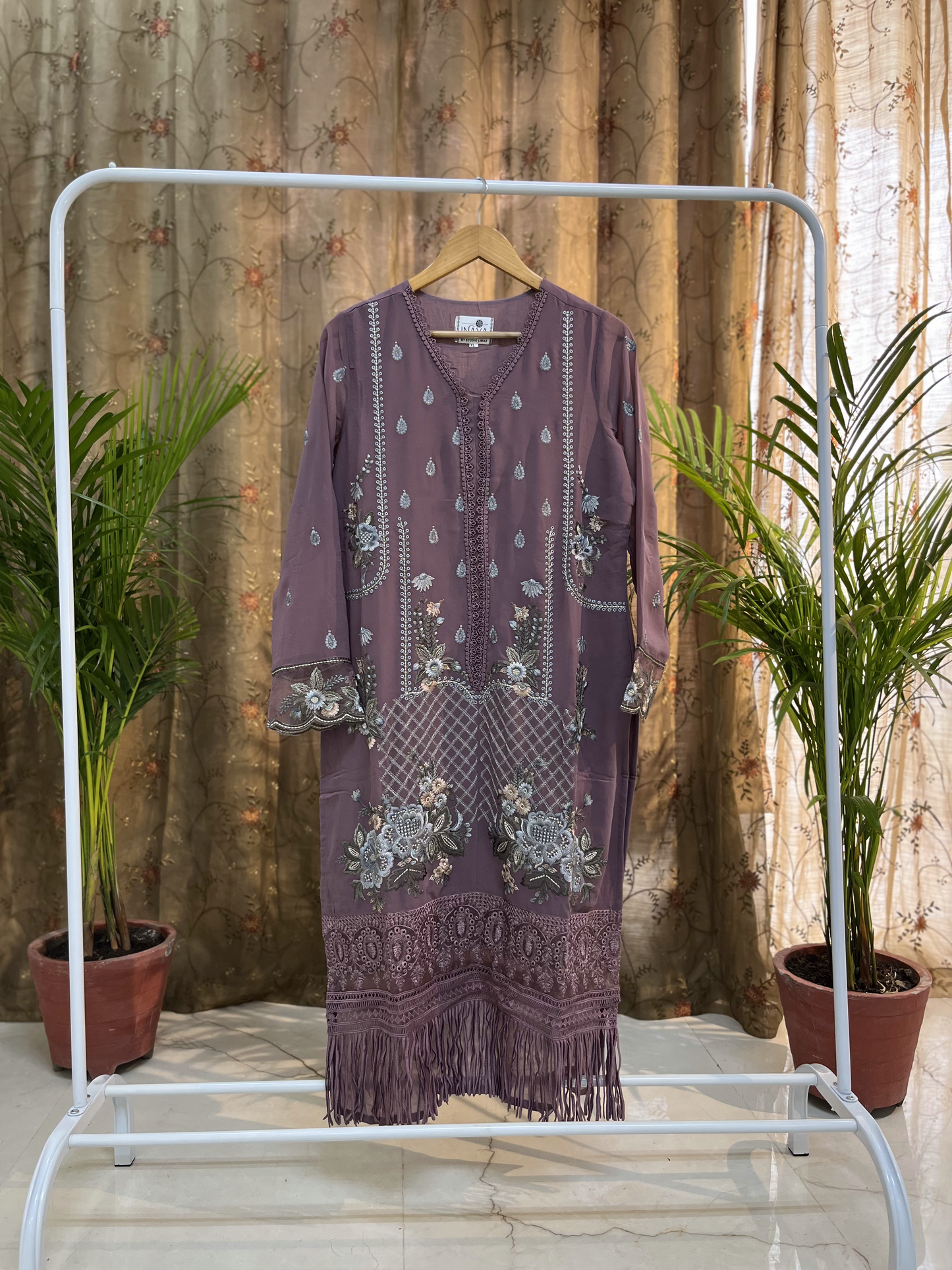 Frill Lace Stitched Pakistani Suit in Lilac colour