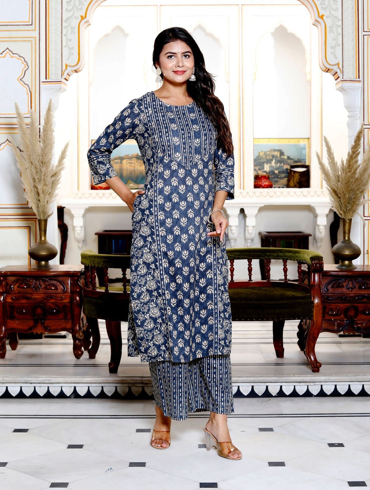 Riwaa Pure Cotton Indigo Suit Set-Blue