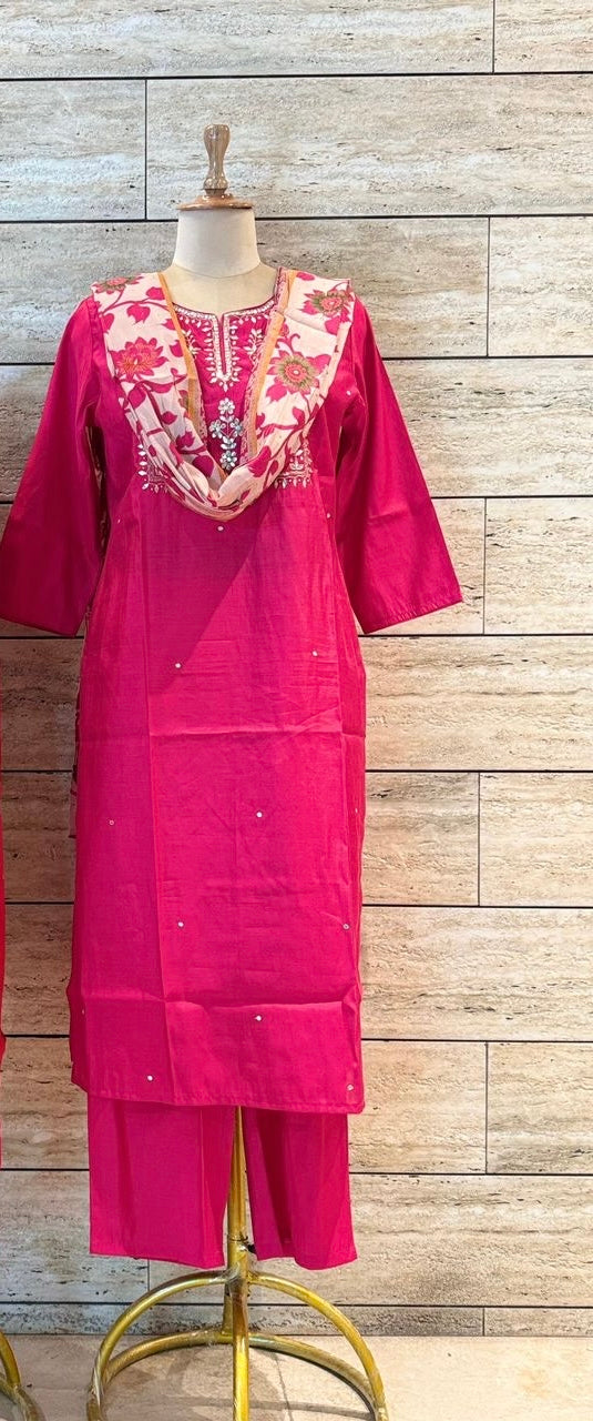 Sitara Hand Embroidered Silk Suit Set - Pink