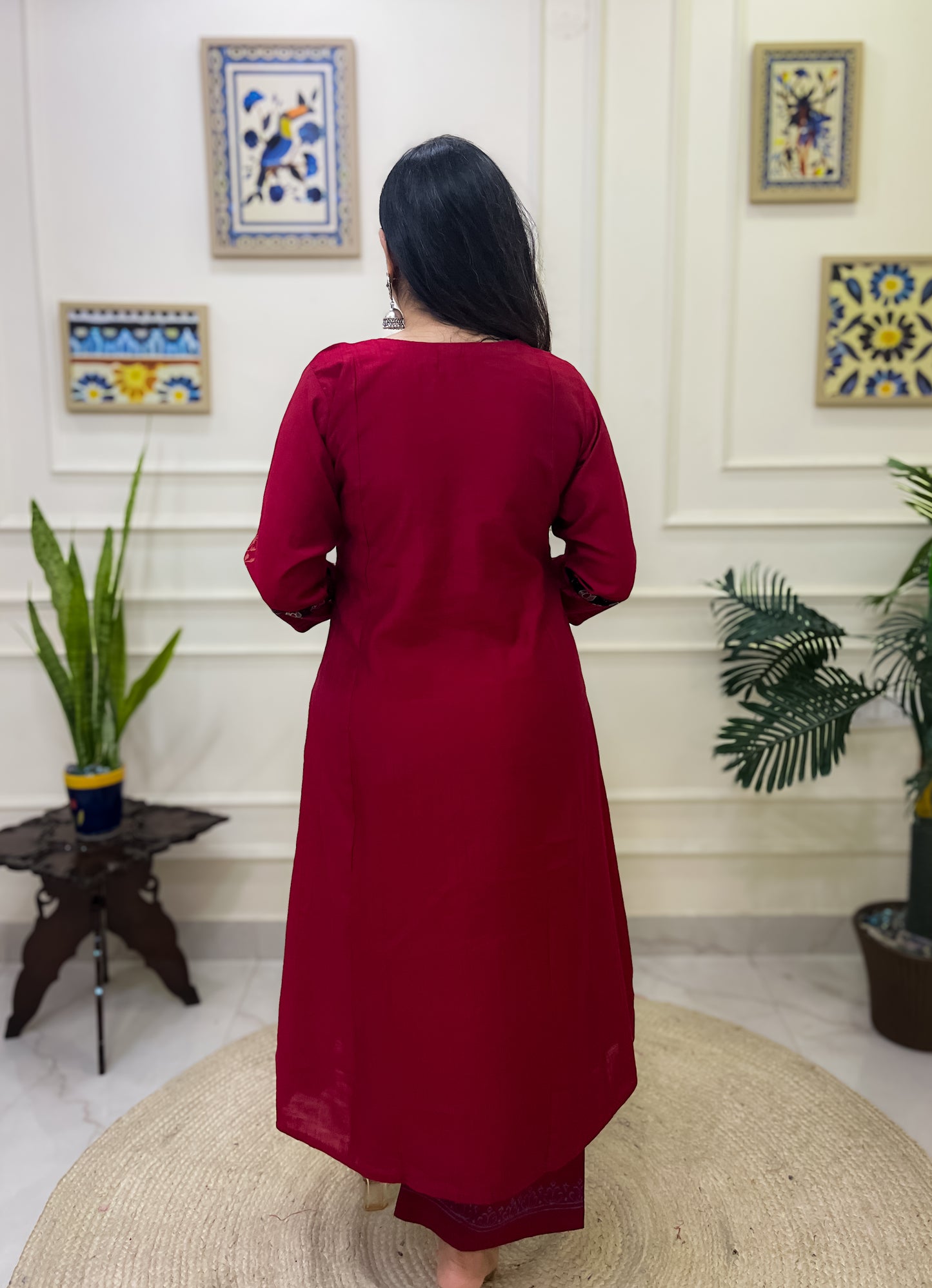 Red Aline 2 piece premium Silk Cotton Suit Set- Red