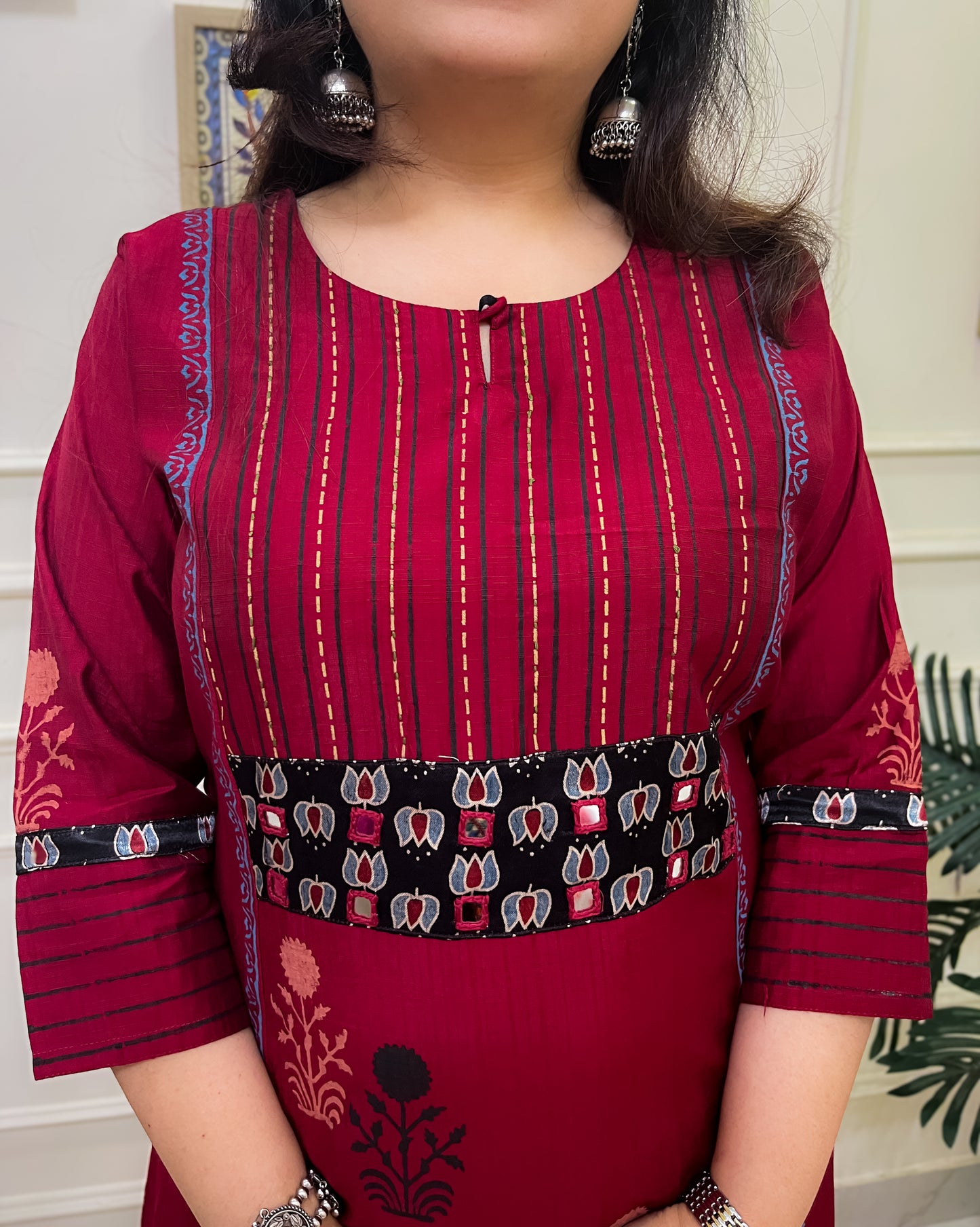 Red Aline 2 piece premium Silk Cotton Suit Set- Red