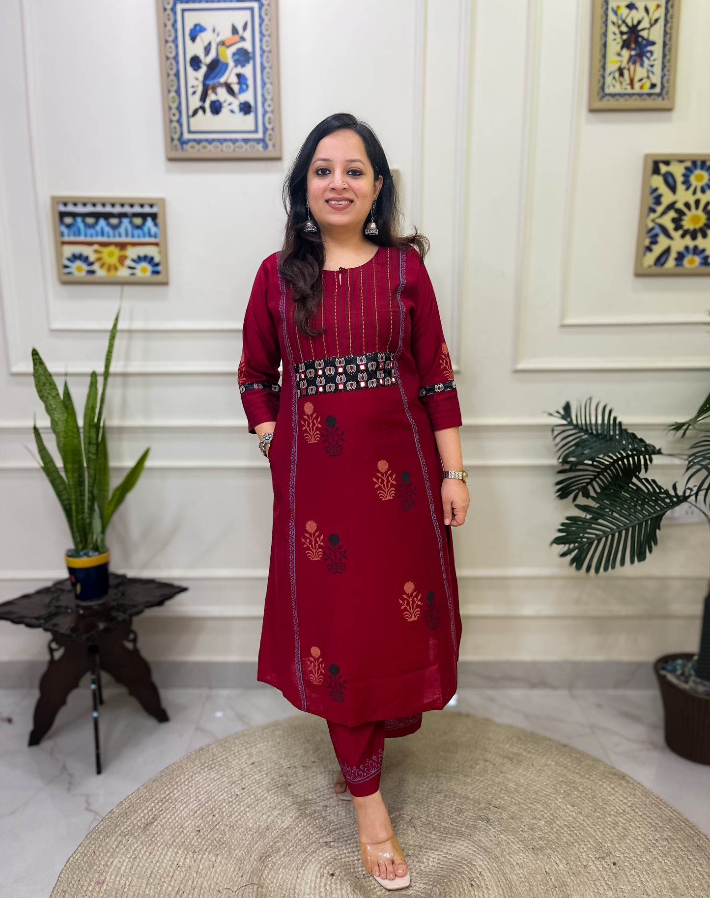 Red Aline 2 piece premium Silk Cotton Suit Set- Red