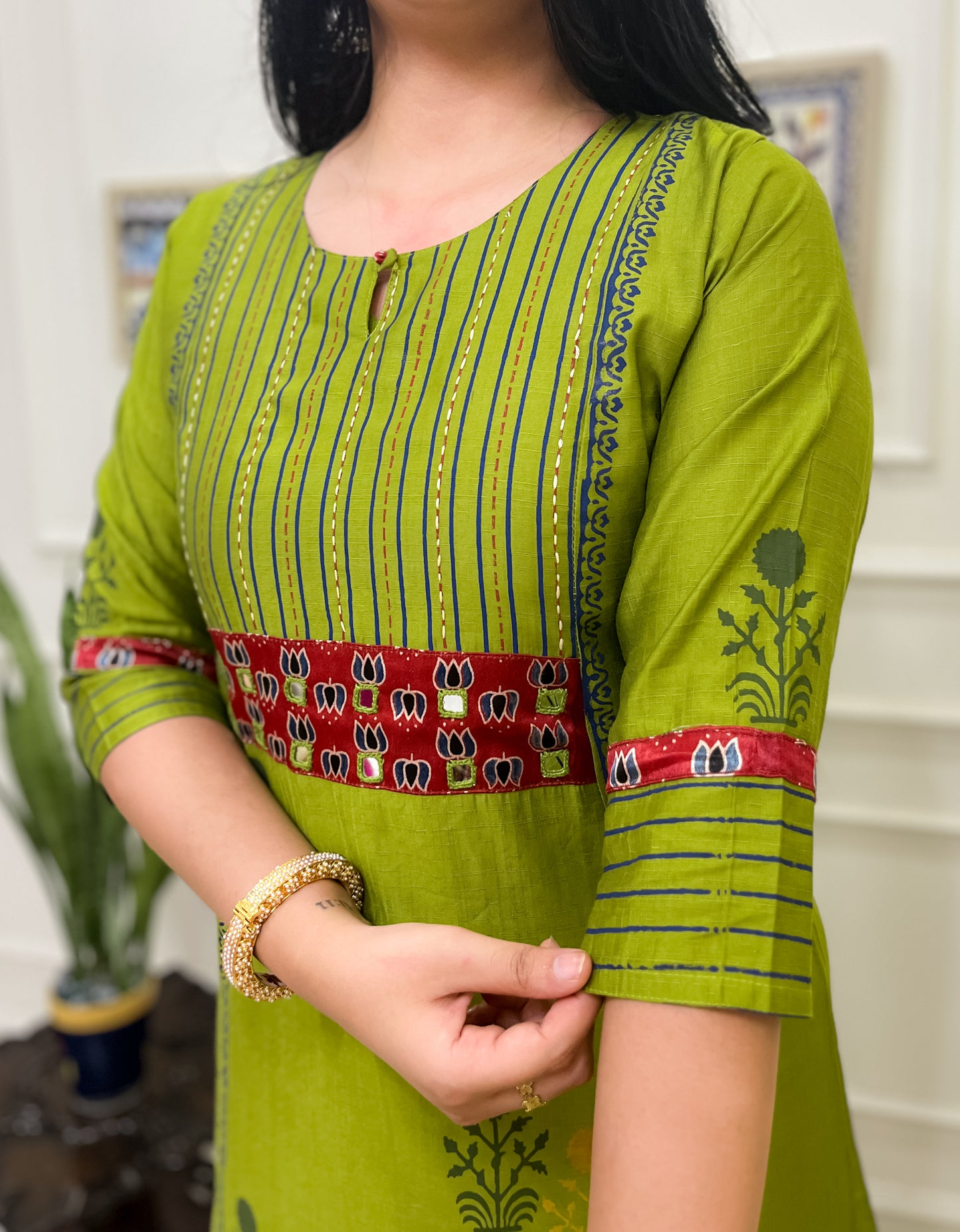Green Aline 2 piece premium Silk Cotton Suit Set- Yellow