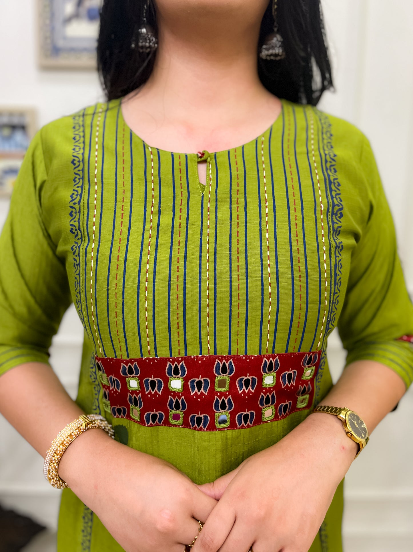 Green Aline 2 piece premium Silk Cotton Suit Set- Yellow