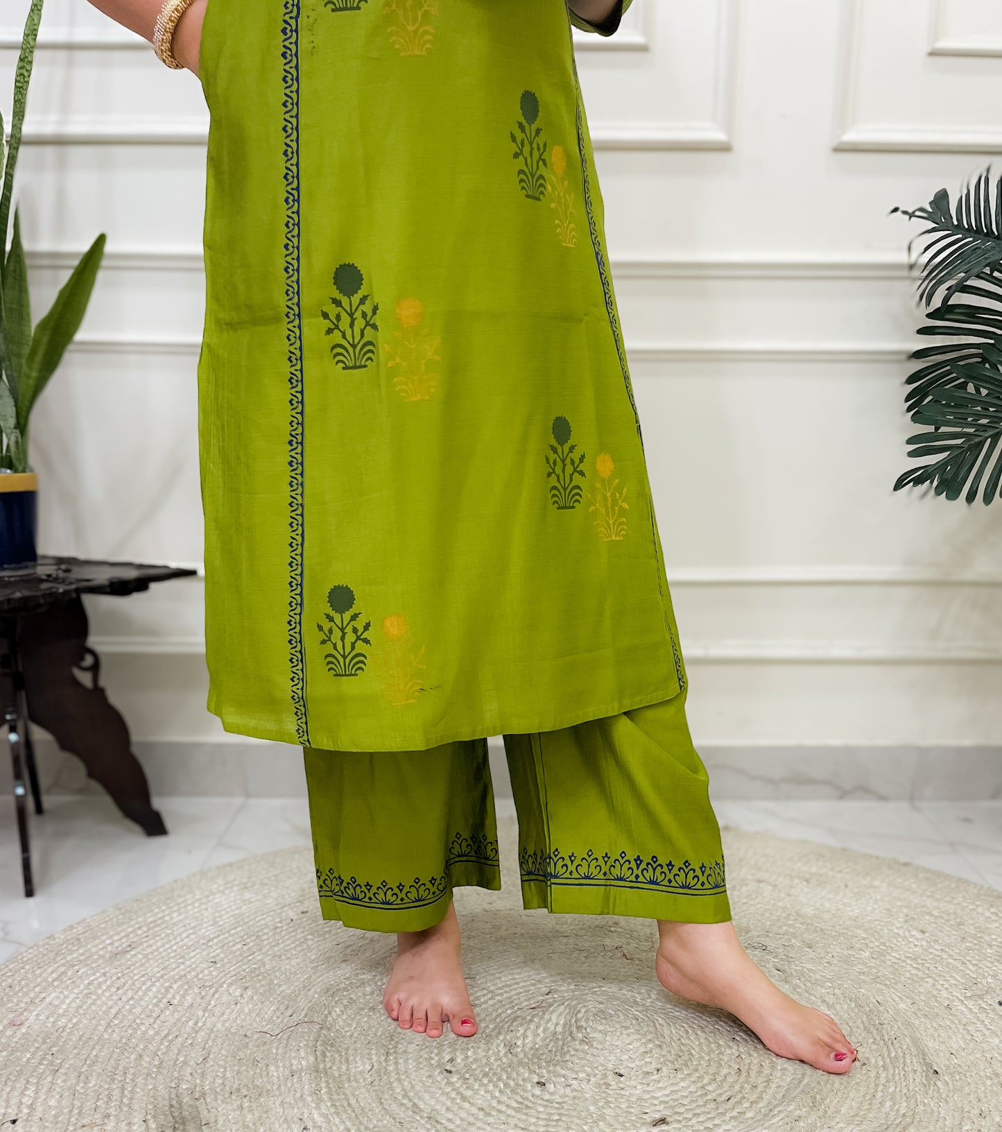 Green Aline 2 piece premium Silk Cotton Suit Set- Yellow