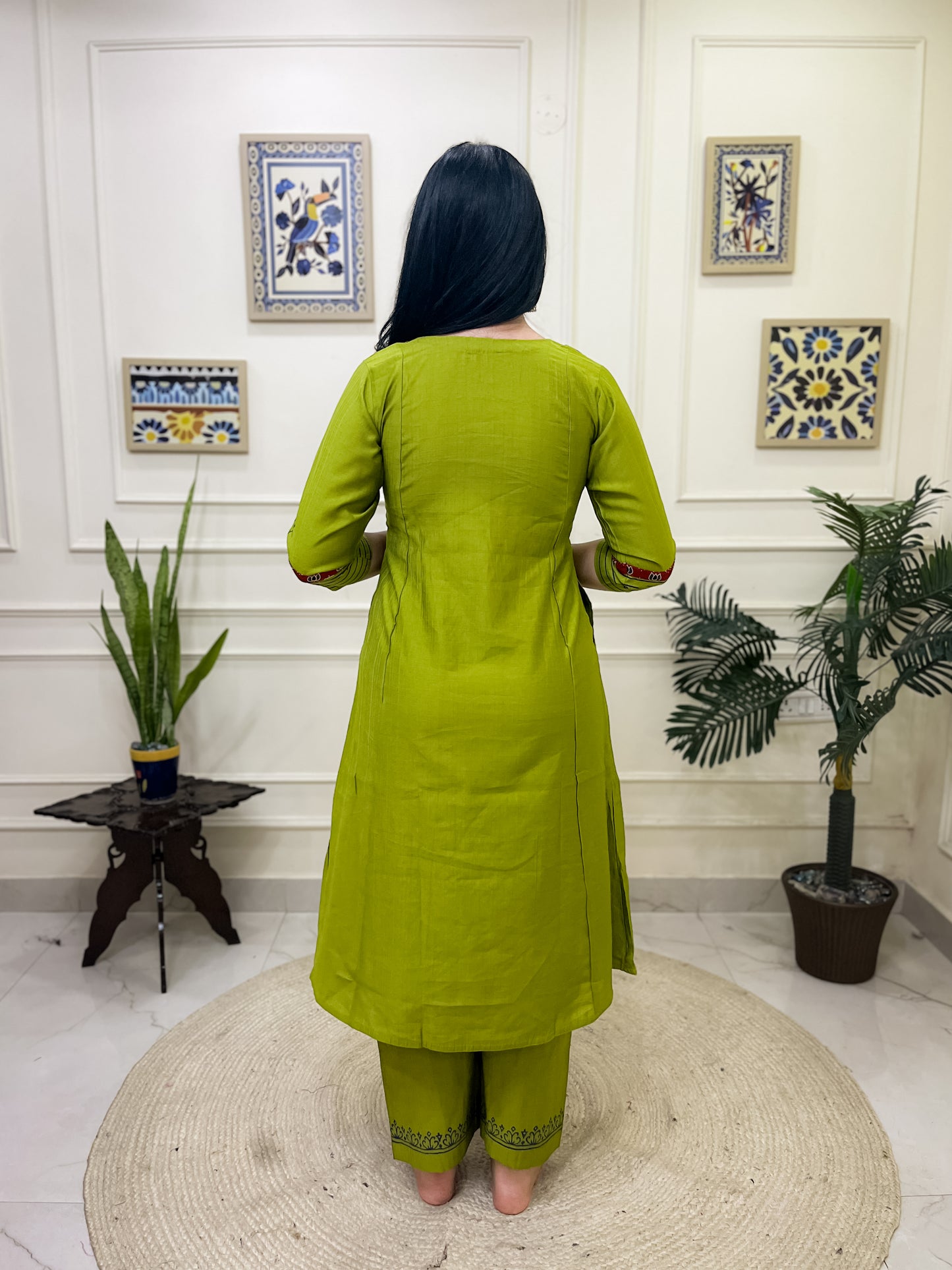 Green Aline 2 piece premium Silk Cotton Suit Set- Yellow