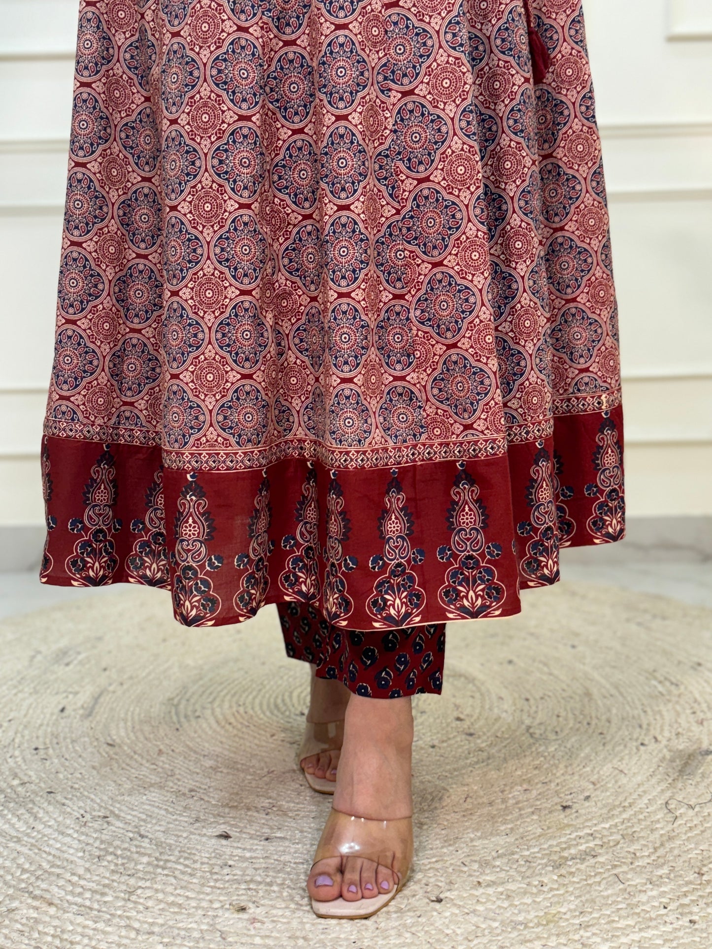 Farhat Kalamkari Anarkali Suit set-Red Colour