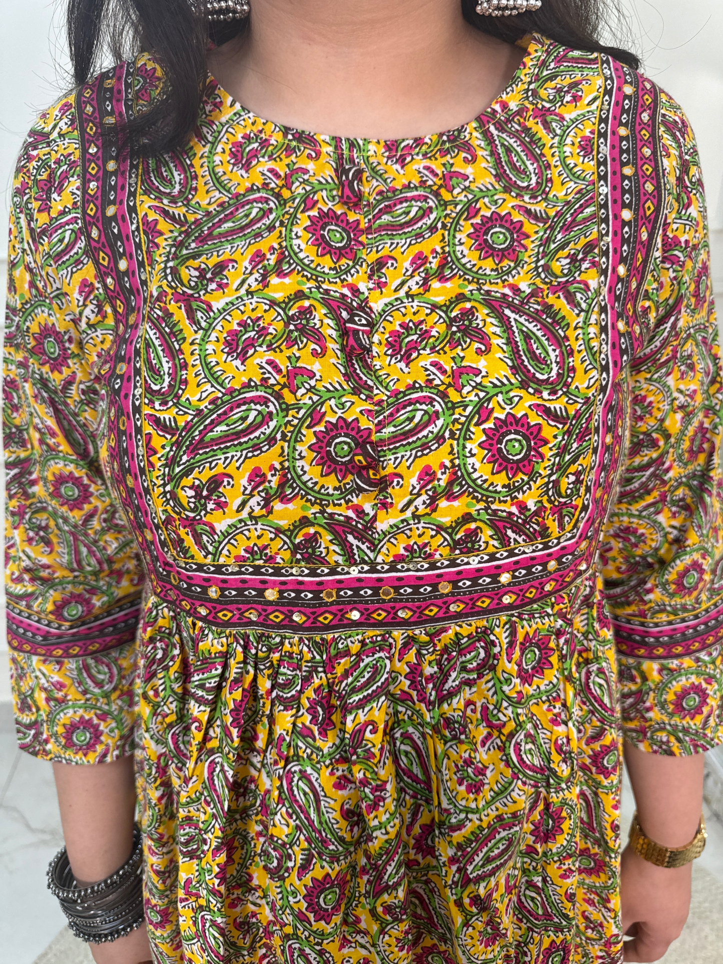 The Kalamkari Kurta Set-Yellow Colour