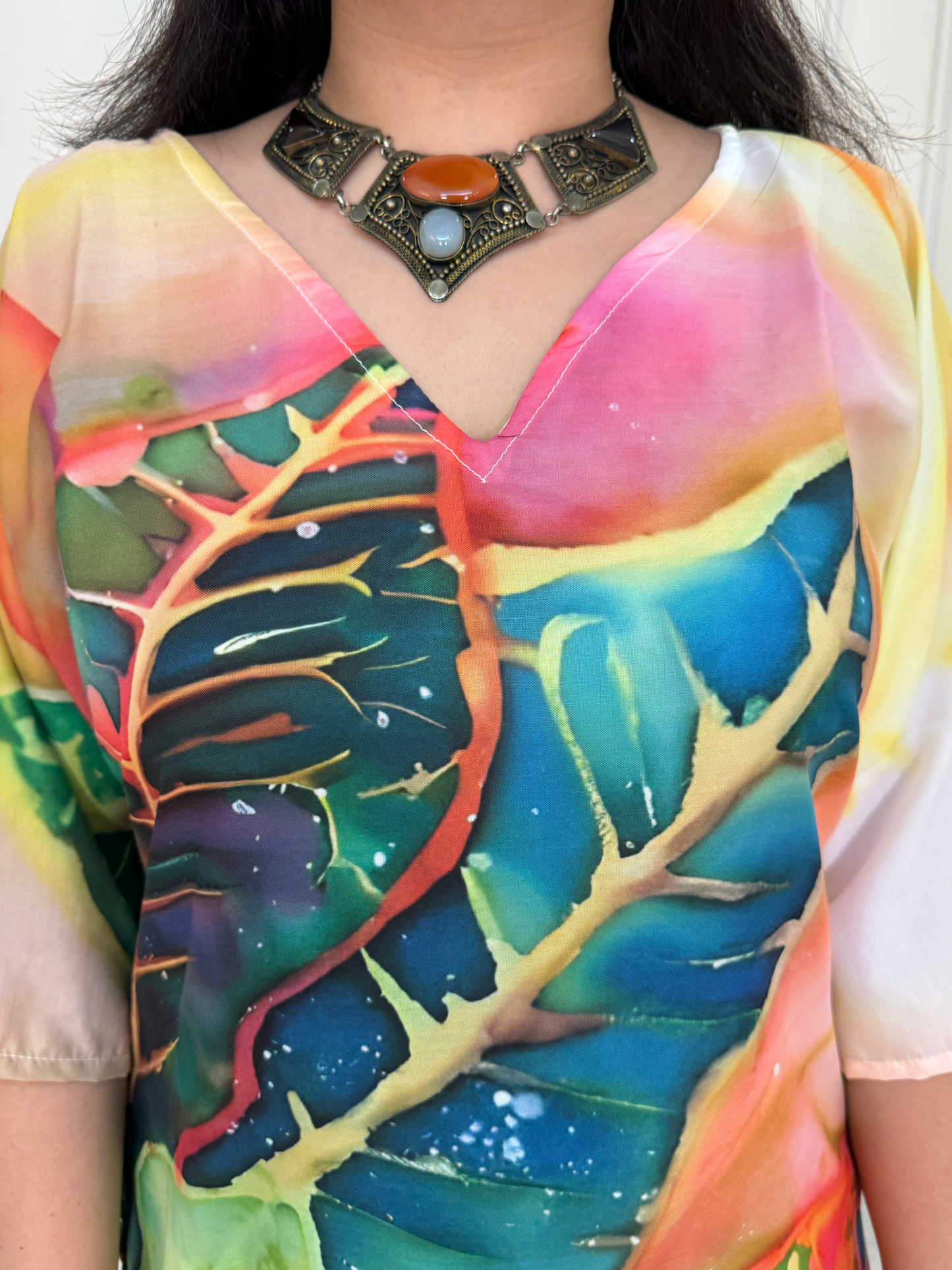 Ziaana Kaftan Collection- Multicolour Leaf