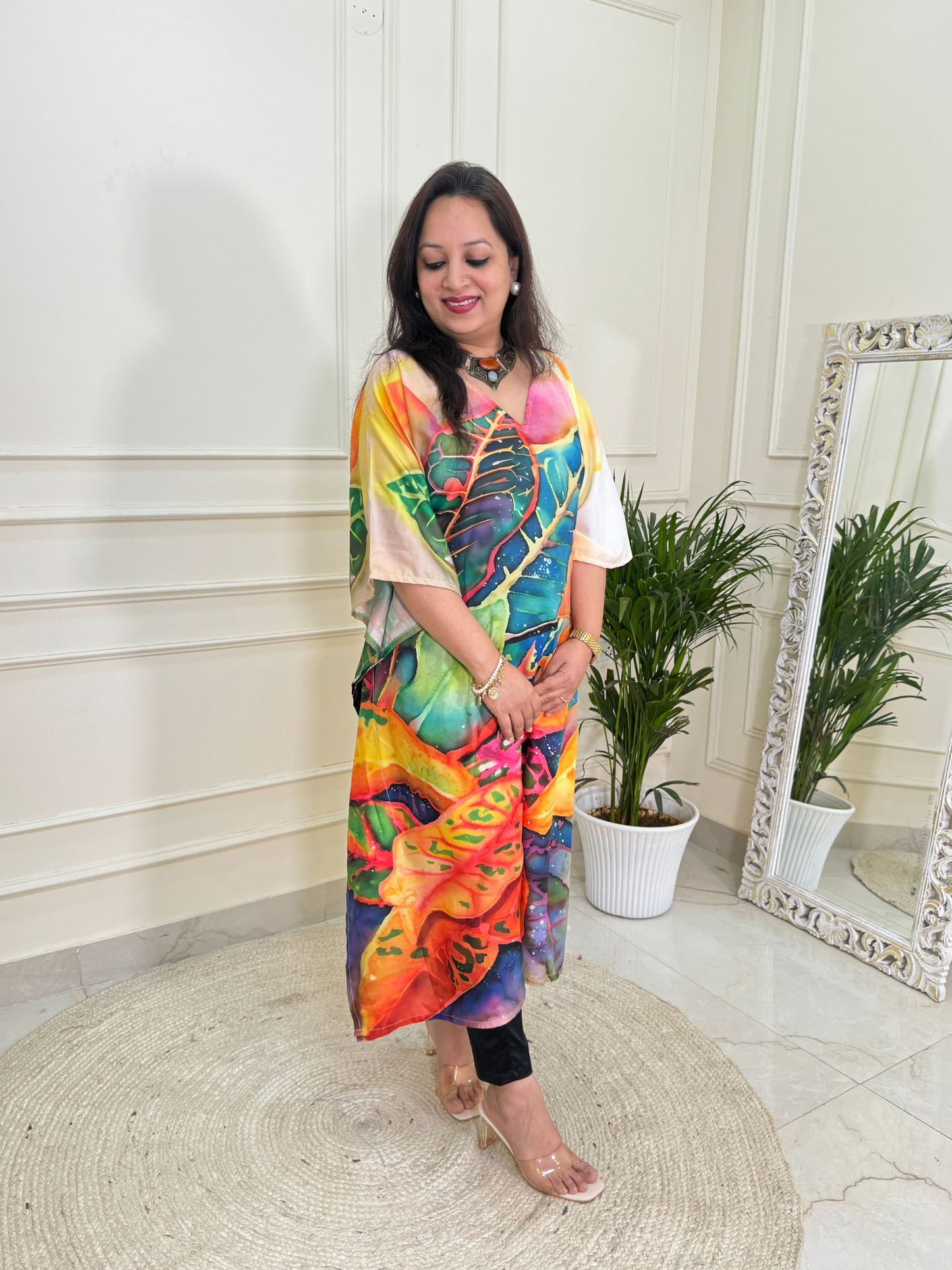 Ziaana Kaftan Collection- Multicolour Leaf
