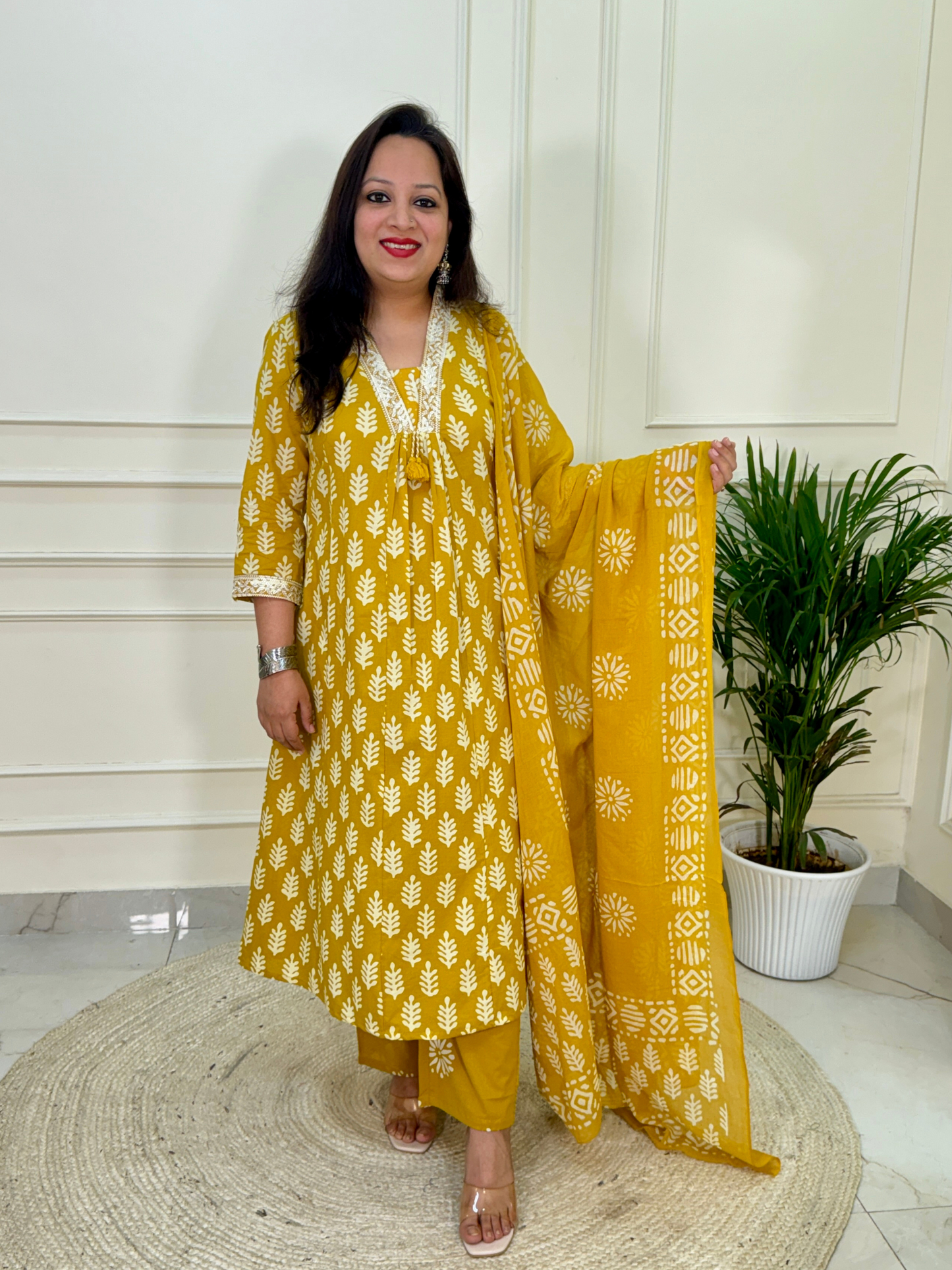 Baatik Kurti Set-Yellow Colour
