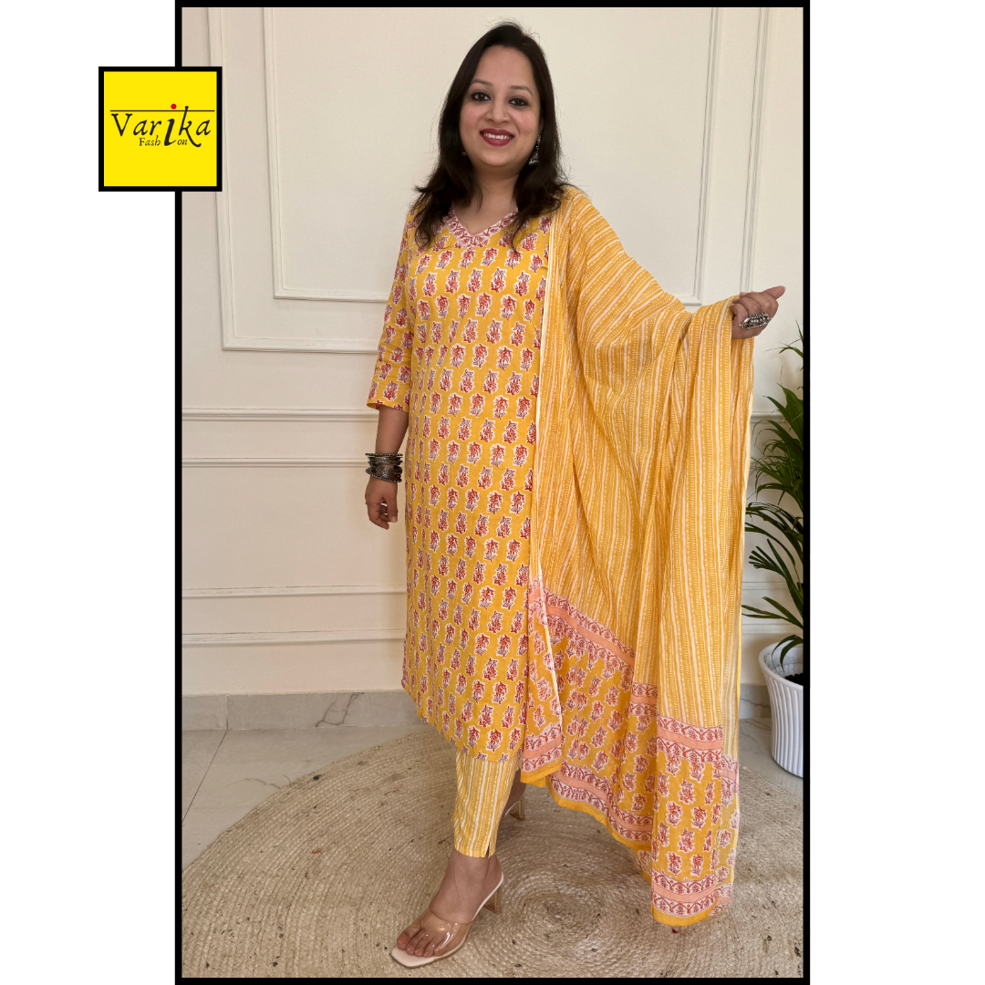 Bagicha Straight Fit Suit set-Yellow Colour