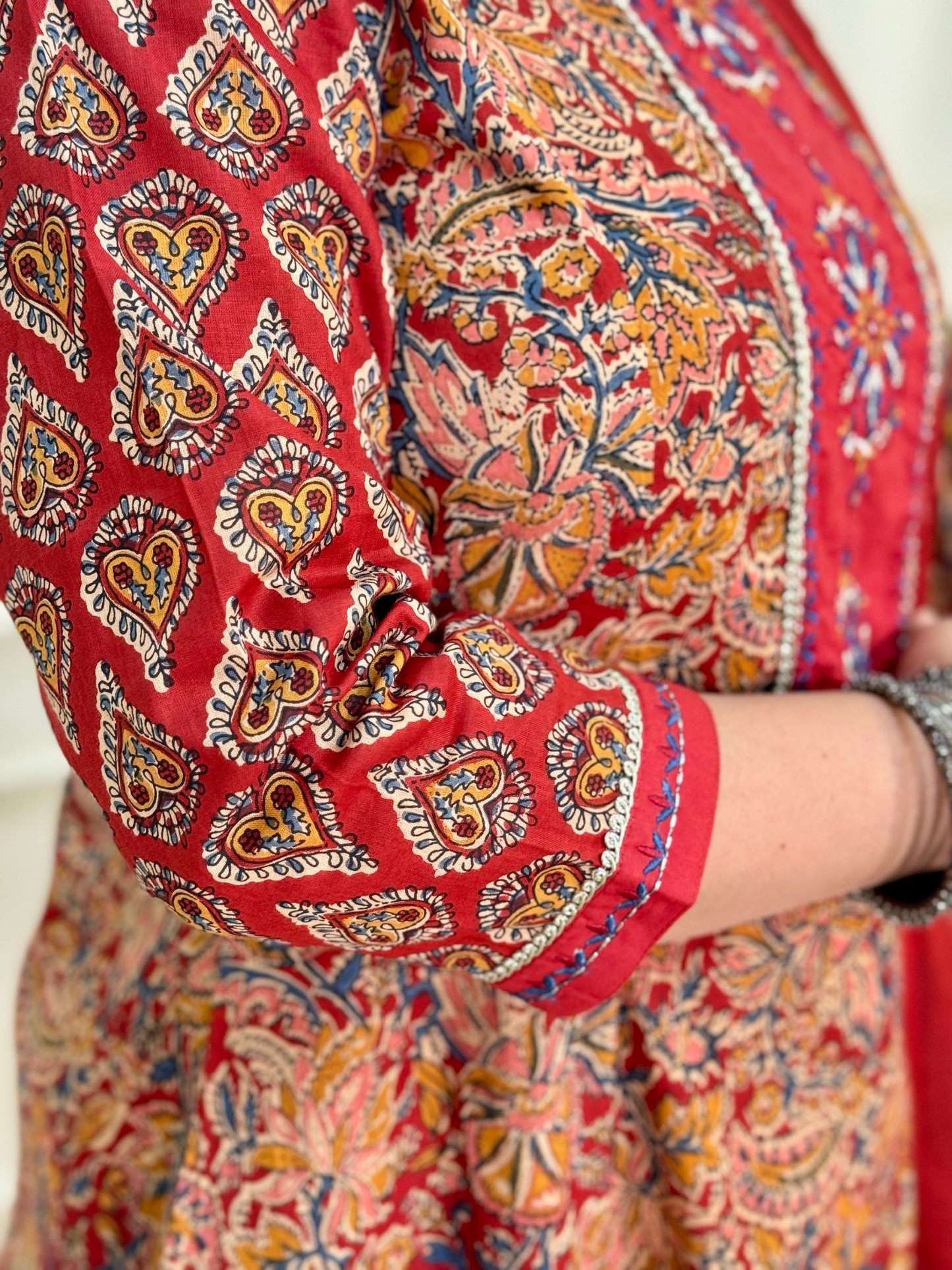 Kalamkari Anarkali Suit set-Red Colour