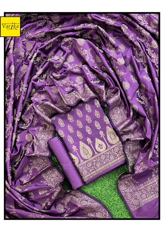 Banarasi Semi Silk Unstitched Suit with Heavy Dupatta