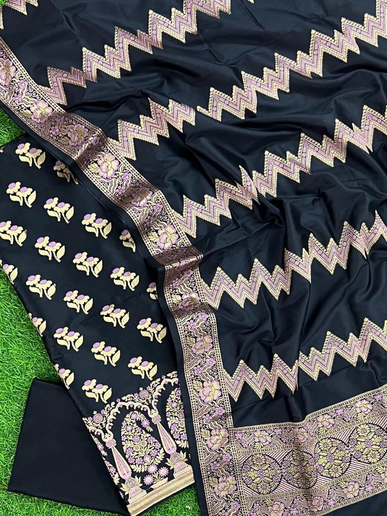 Banarasi Semi Silk Unstitched Suit with Heavy Zigzag Dupatta