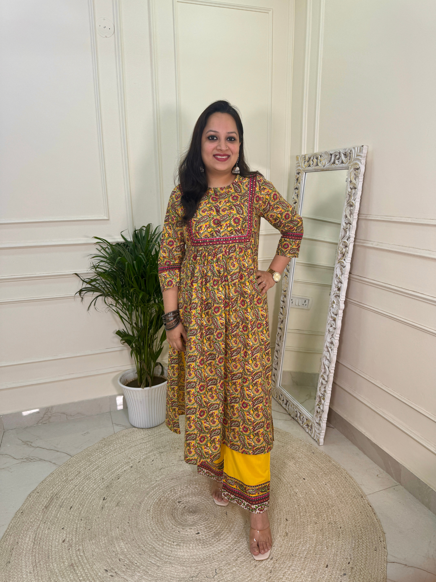 The Kalamkari Kurta Set-Yellow Colour