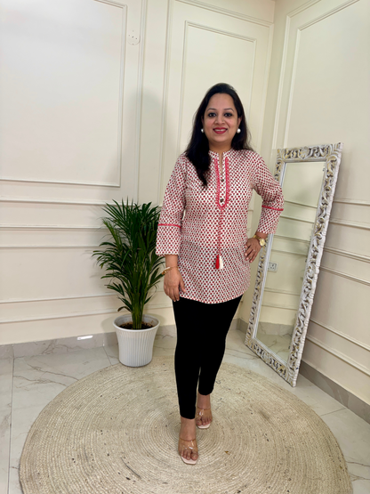 Small Floral Print Short Kurti for Jeans