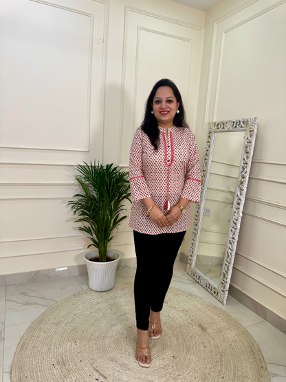 Small Floral Print Short Kurti for Jeans