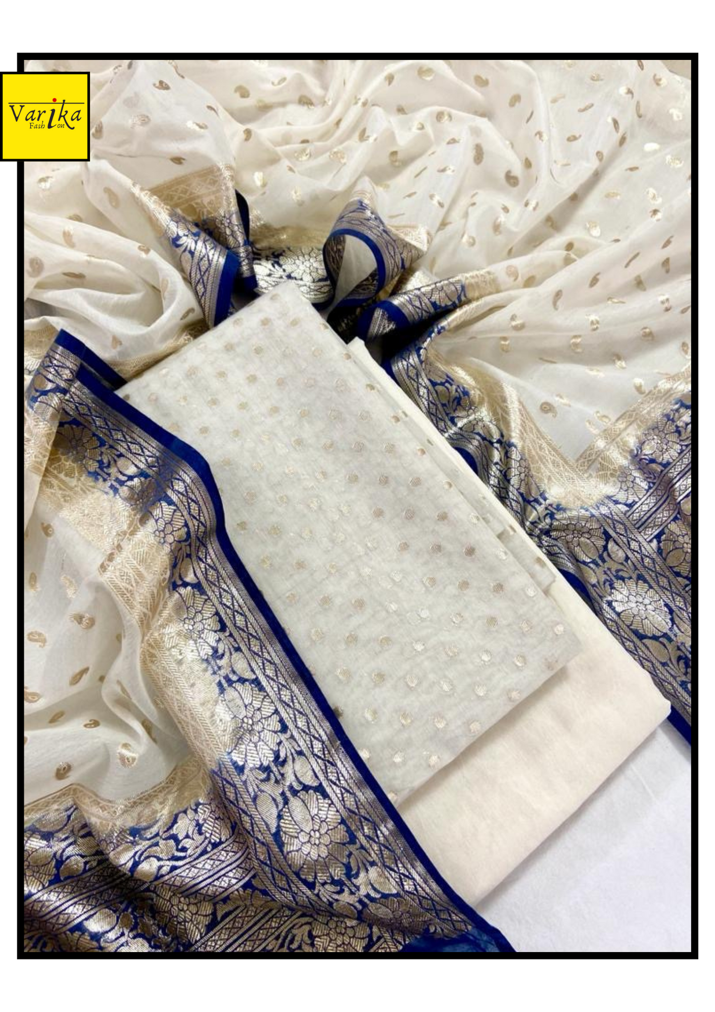White Colour Pure Chanderi Banarasi Suit
