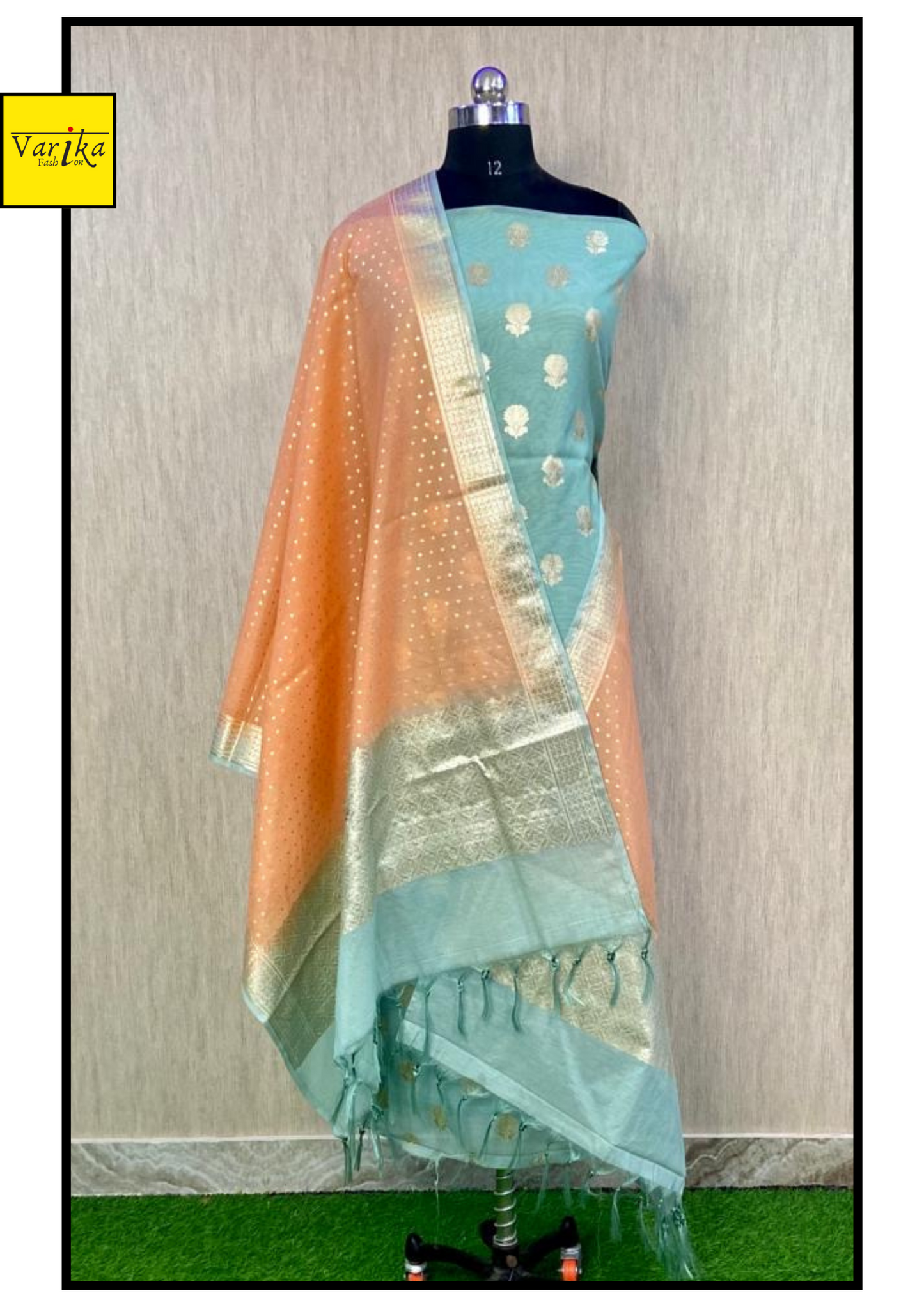 Pure Banarasi Chanderi Silk Unstitched Suit with Ombre Dupatta