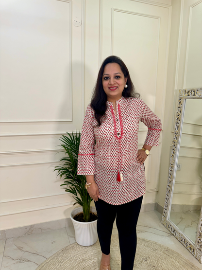 Small Floral Print Short Kurti for Jeans