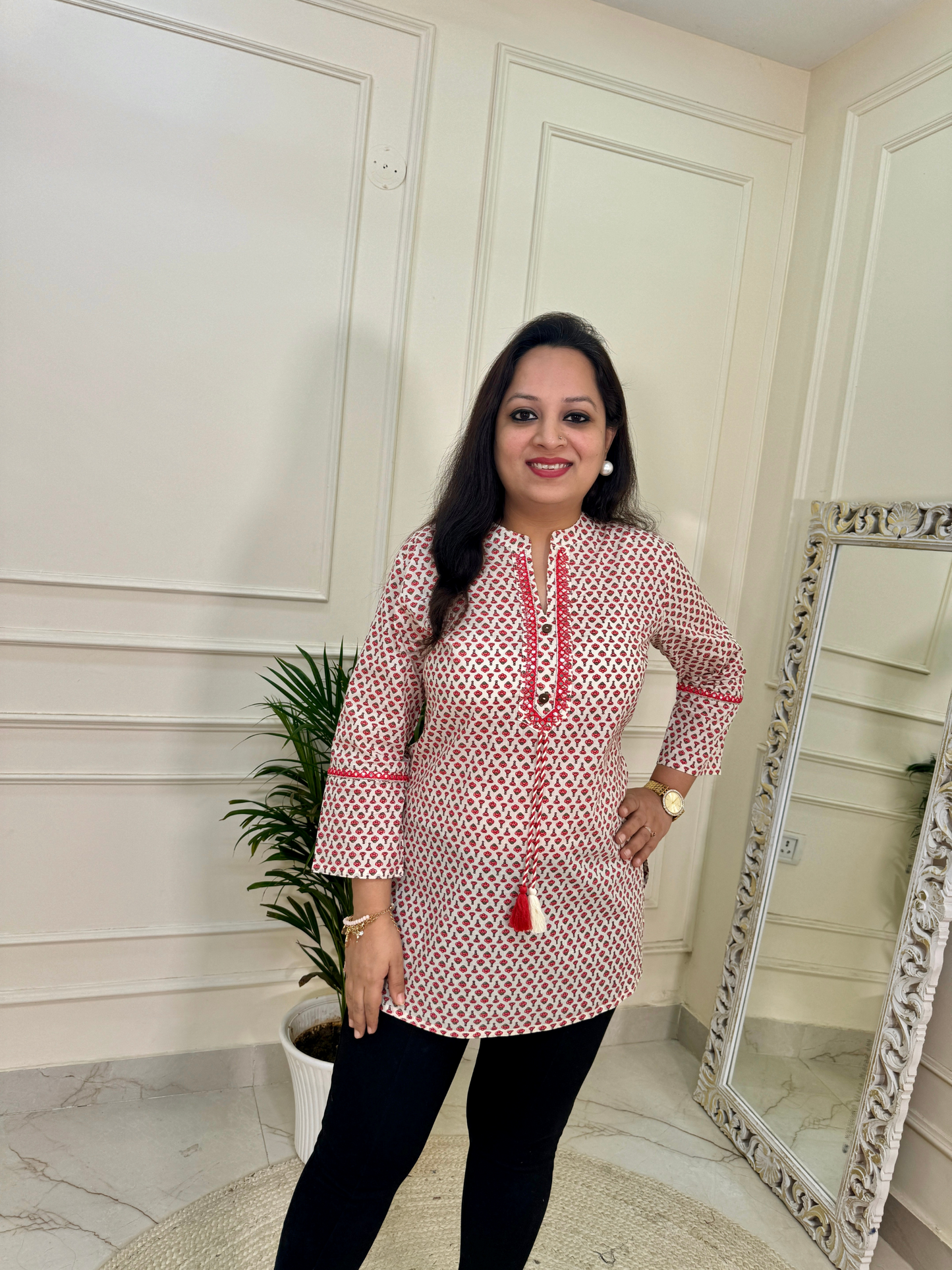 Small Floral Print Short Kurti for Jeans