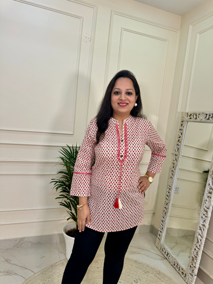 Small Floral Print Short Kurti for Jeans