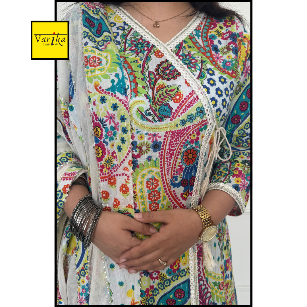 Angrakha Pattern A line Suit set-Multicolour