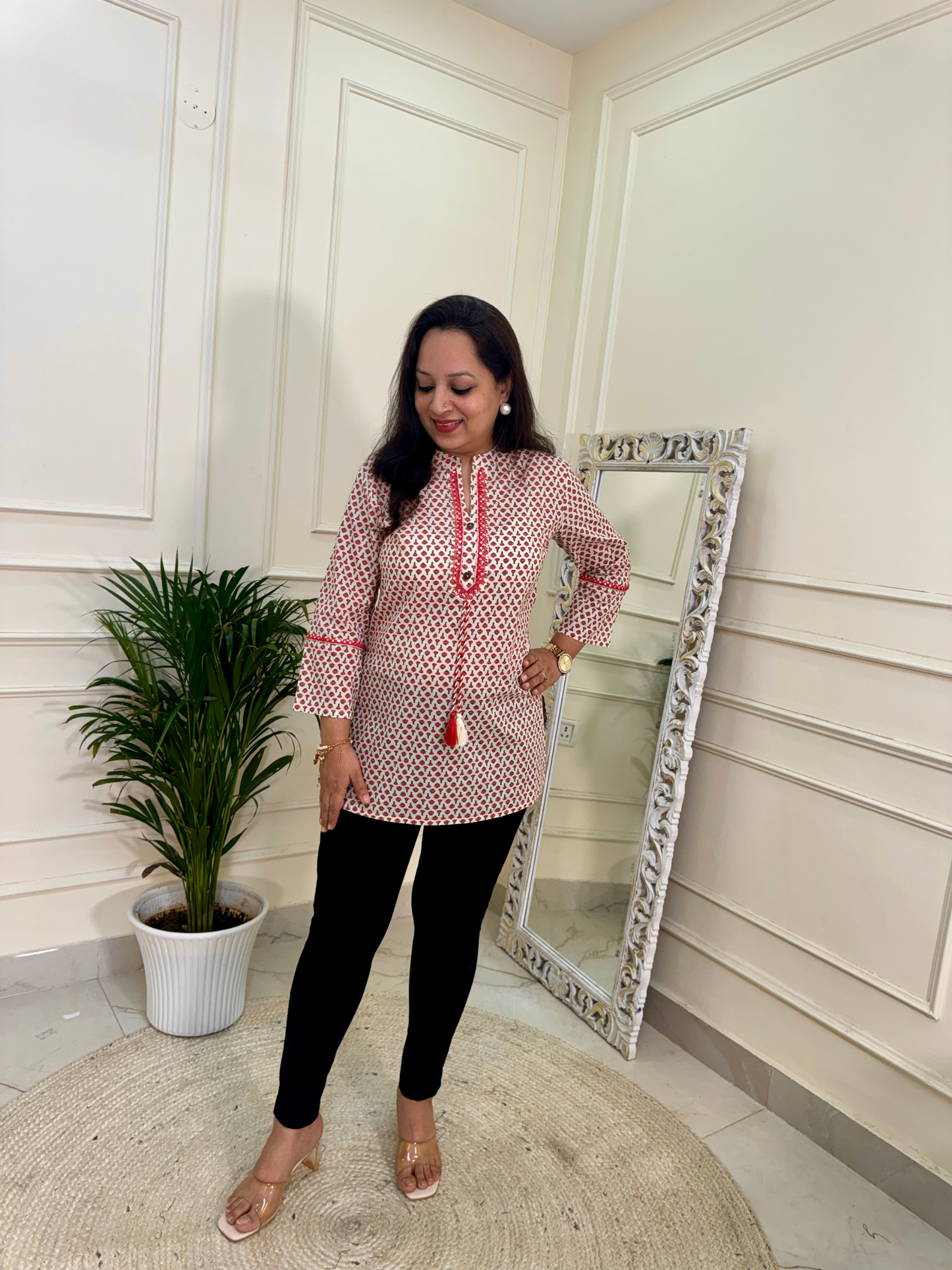 Small Floral Print Short Kurti for Jeans