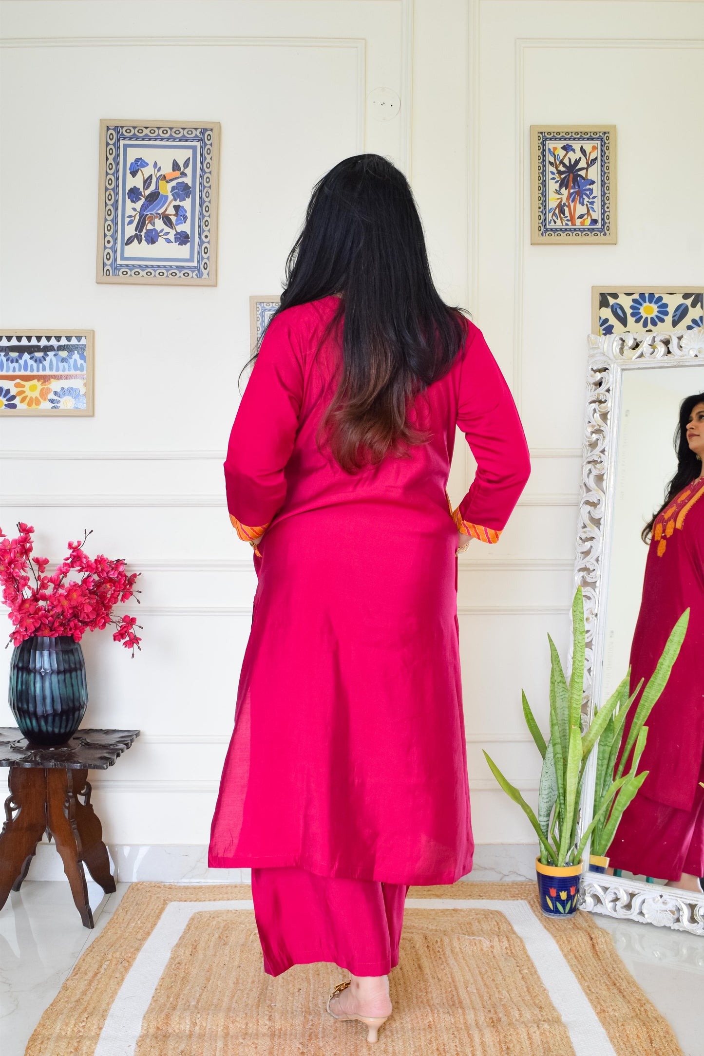 Roman Silk Bandhani Dupatta Suit Set- Pink