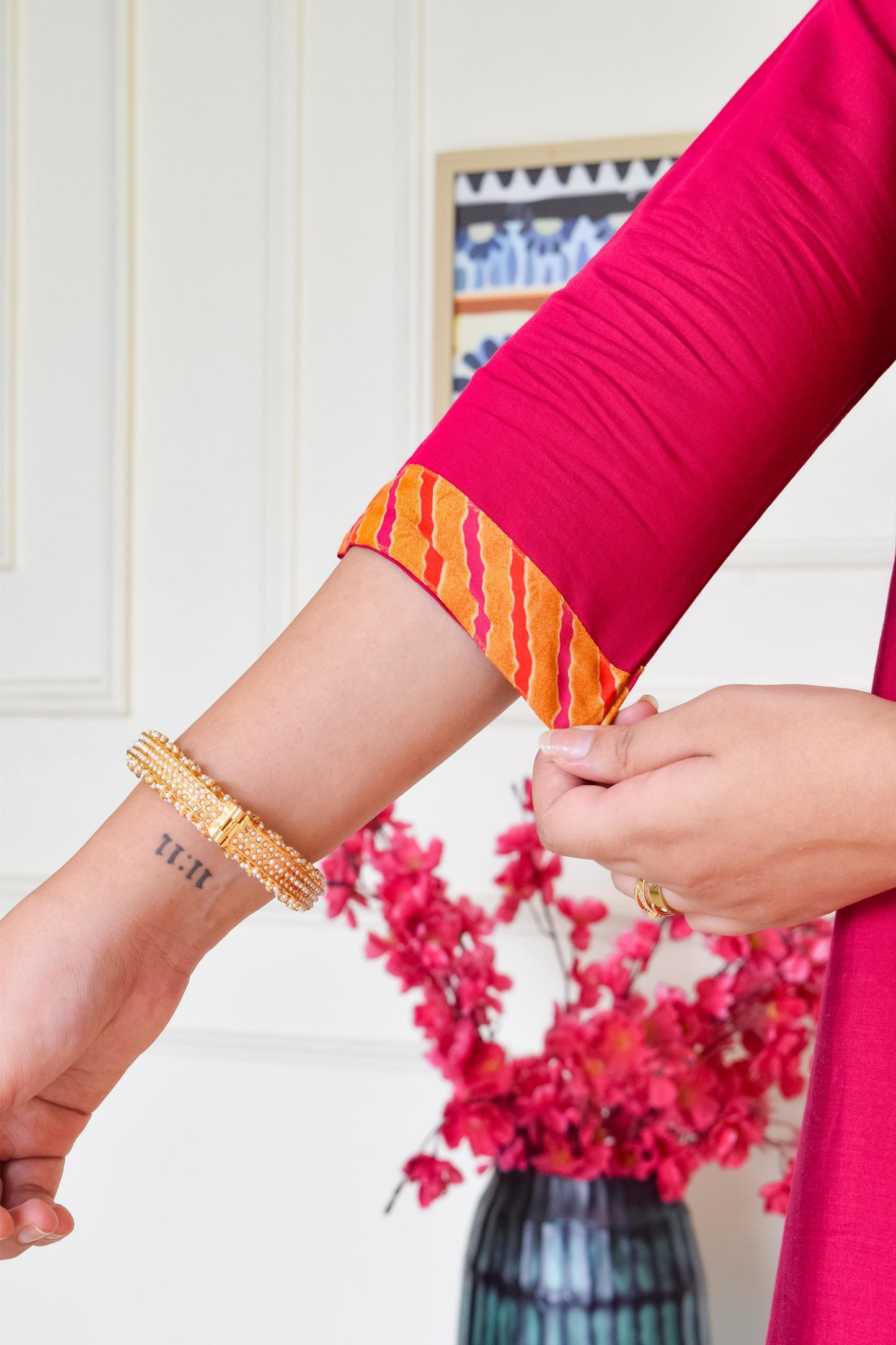 Roman Silk Bandhani Dupatta Suit Set- Pink