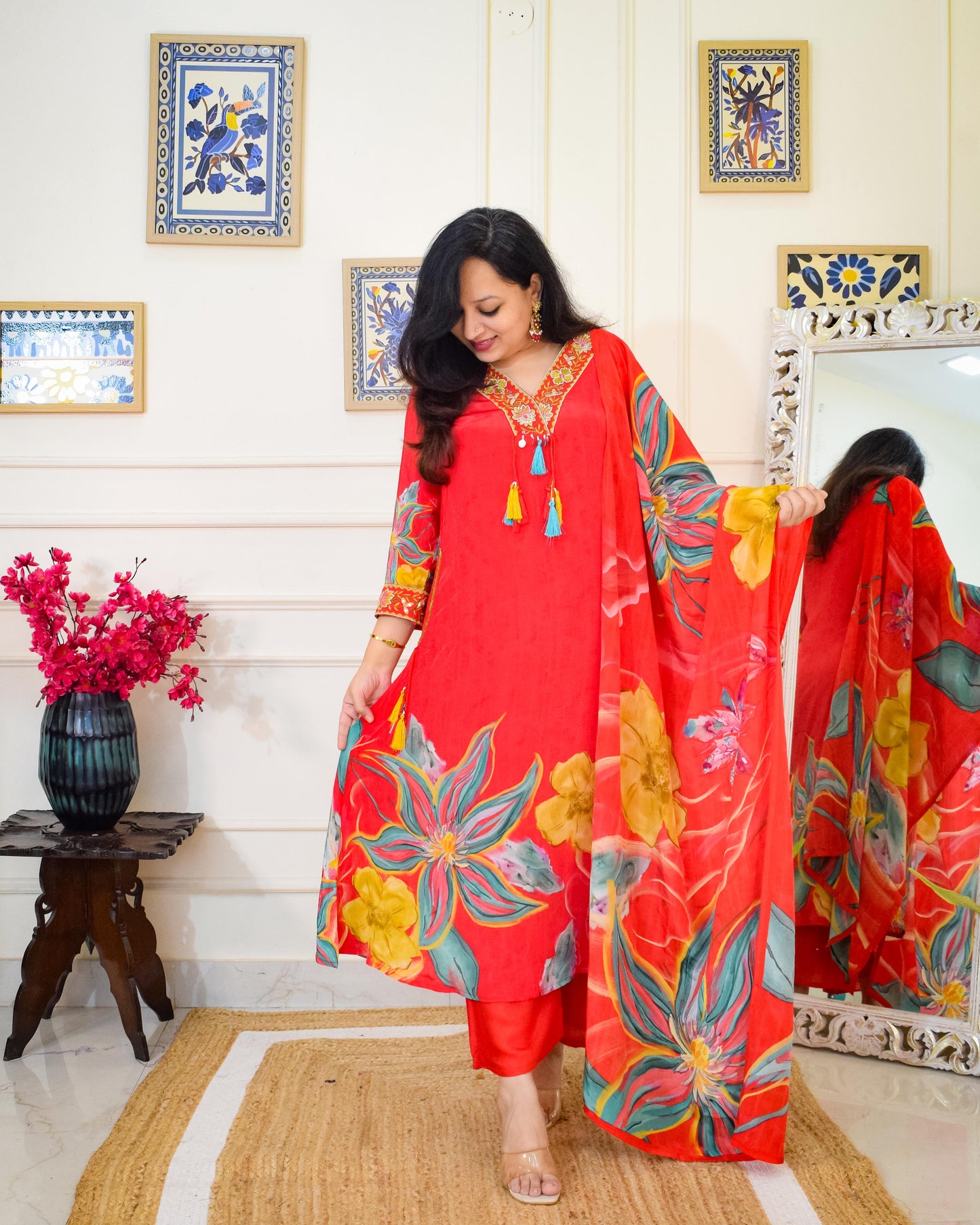 Aline Pure Crepe Suit Set- Red