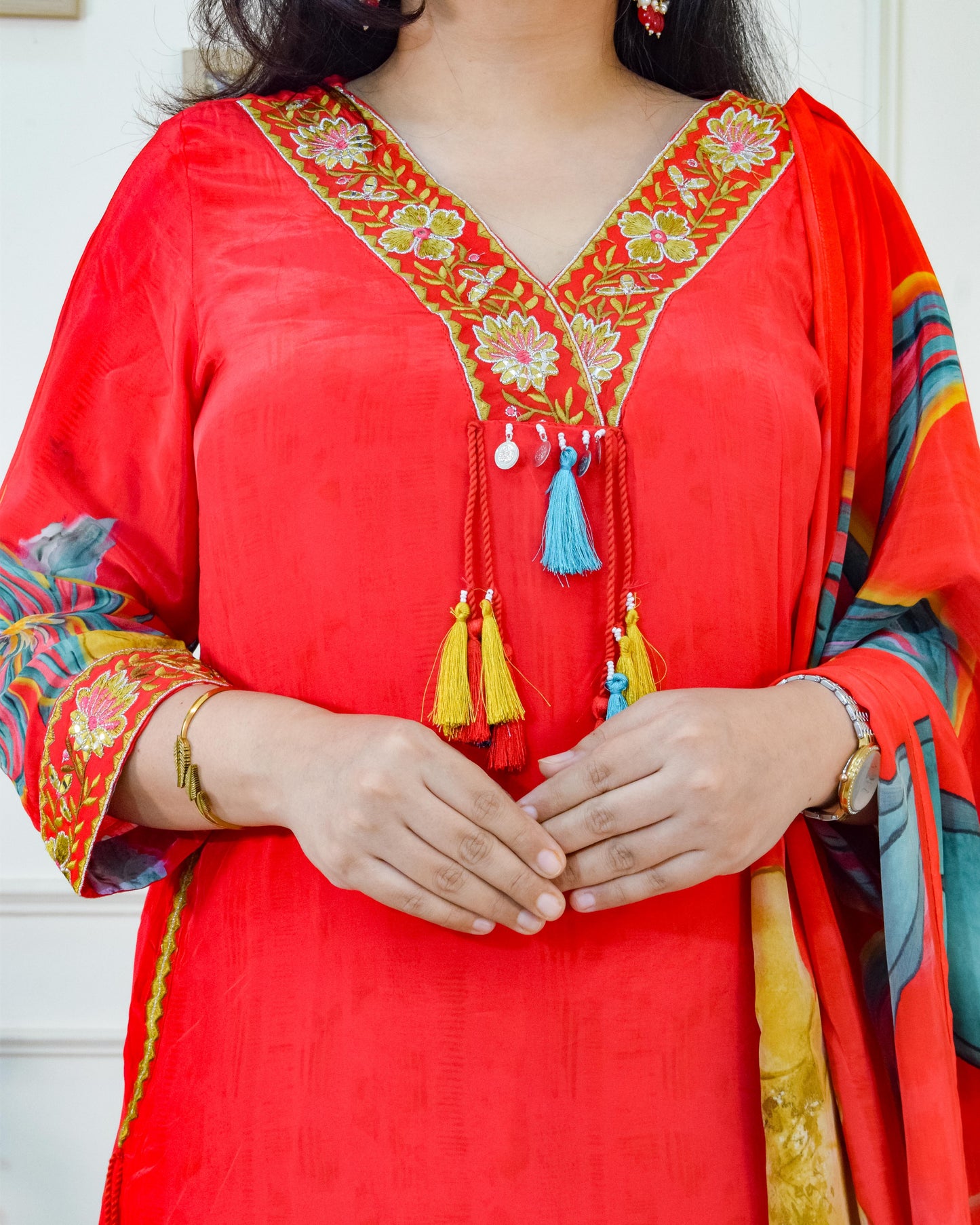 Aline Pure Crepe Suit Set- Red