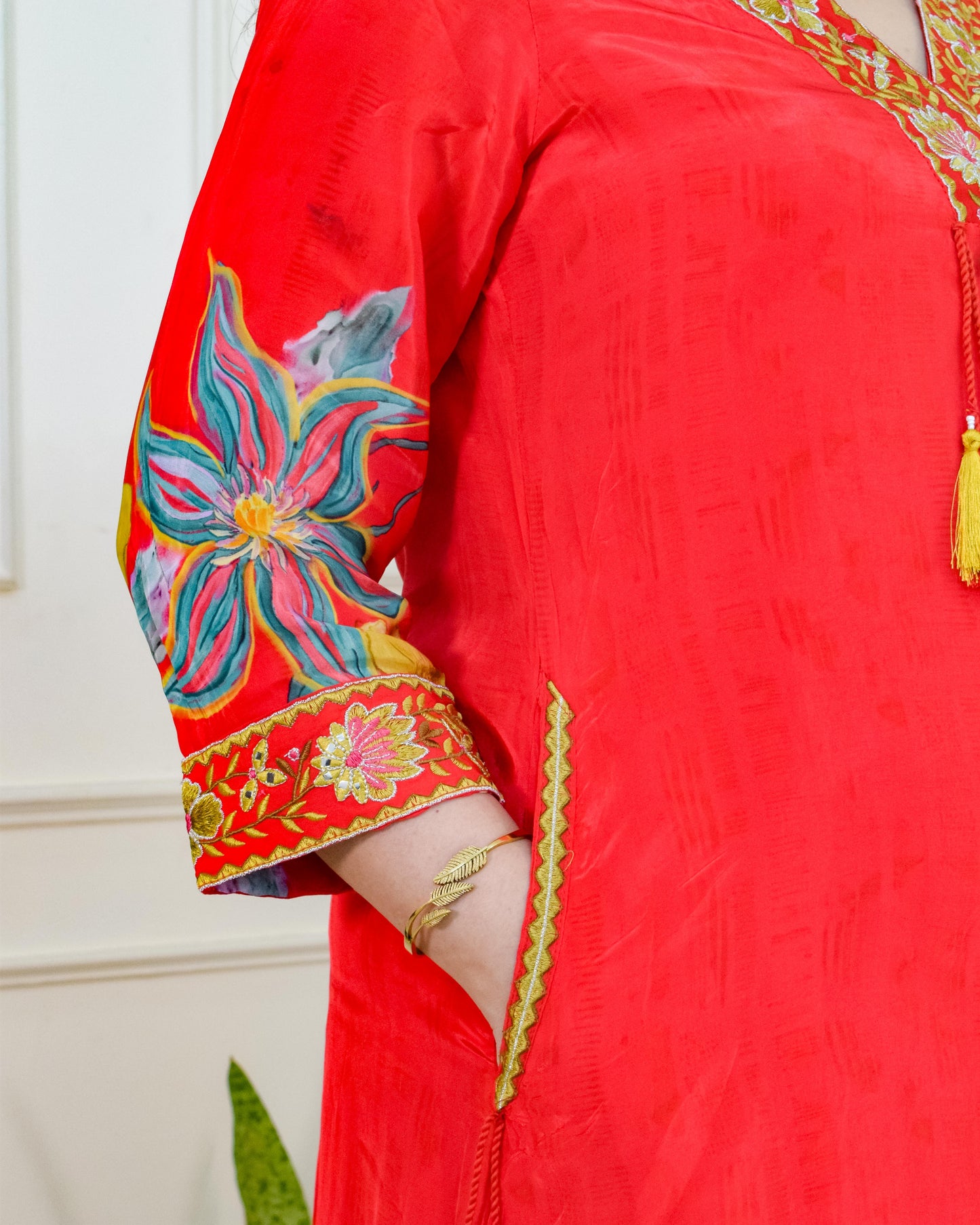 Aline Pure Crepe Suit Set- Red