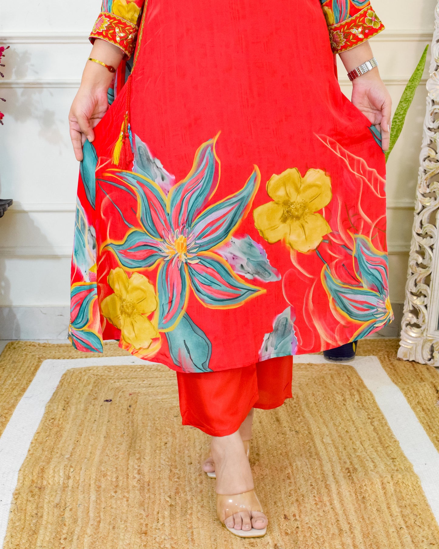 Aline Pure Crepe Suit Set- Red
