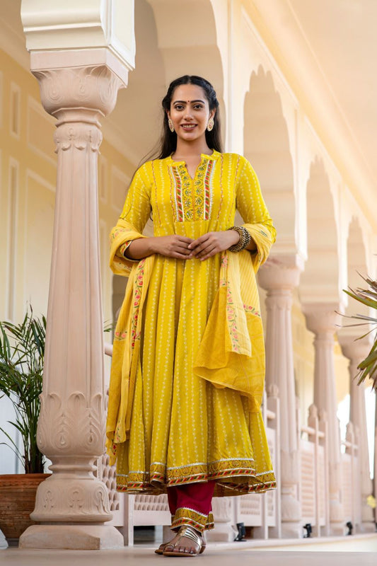 Haldi Yellow colour Rayon 3 pc Anarkali