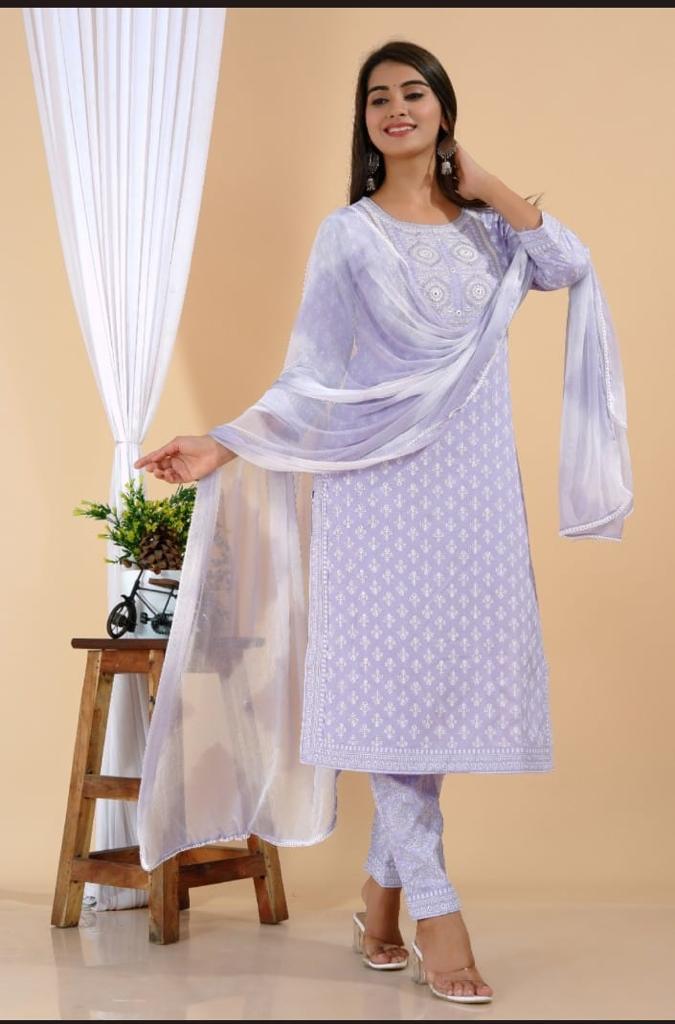 Lavender 3 pc Rayon Casual Wear suit