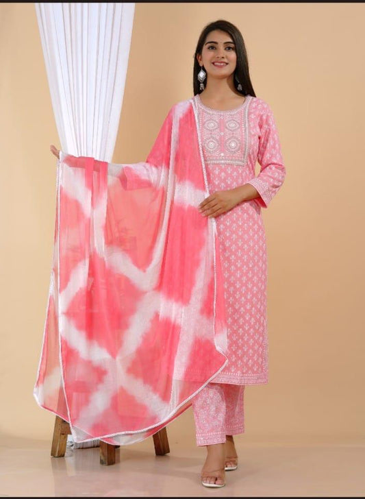 Baby Pink 3 pc Rayon Casual Wear suit