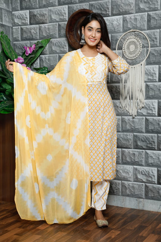 Yellow 3 pc Rayon Casual Wear suit