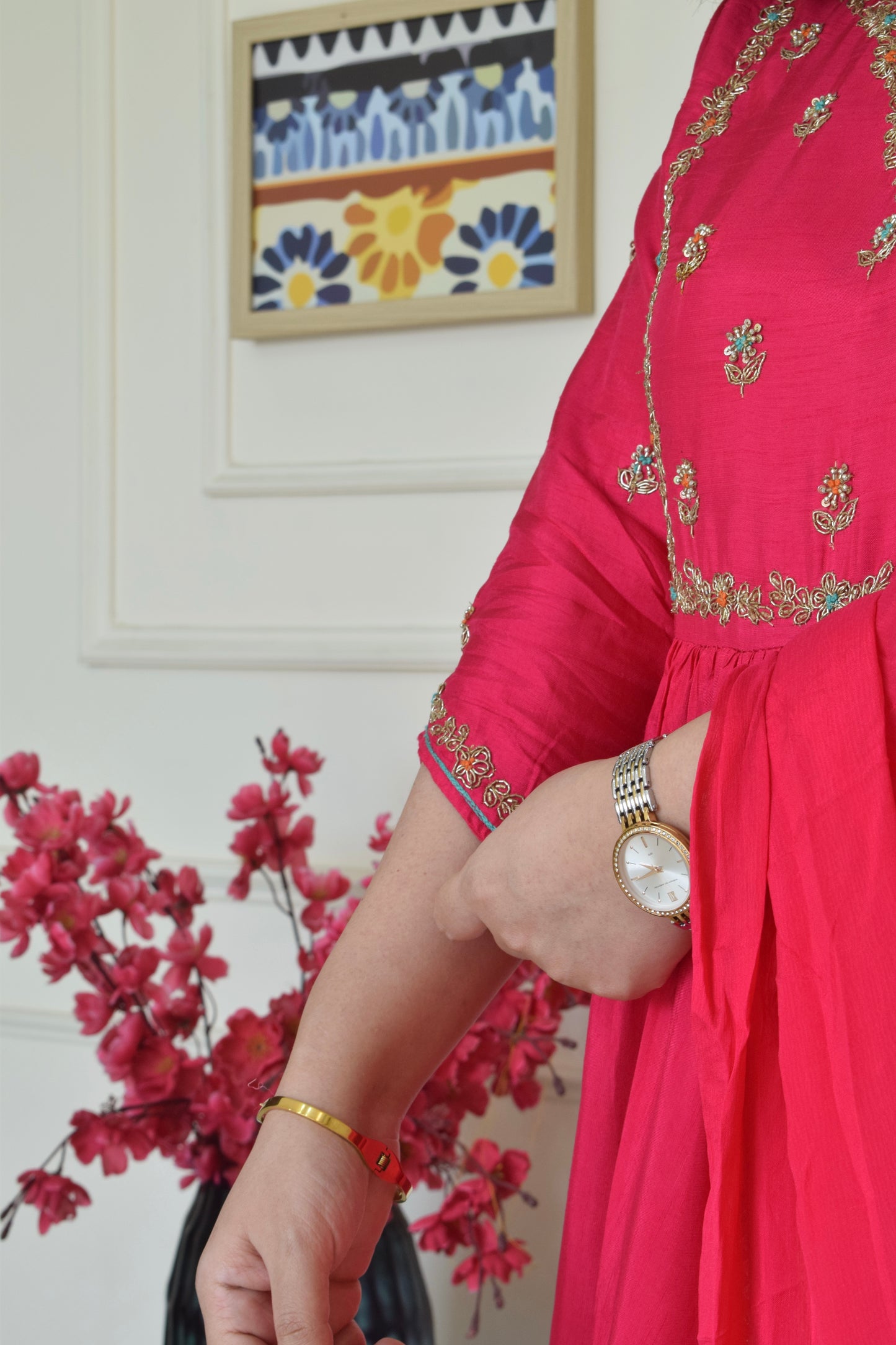 Our Gorgeous 'Laila' Pure Dola Silk Hand Embroidered Anarkali Suit set- Pink