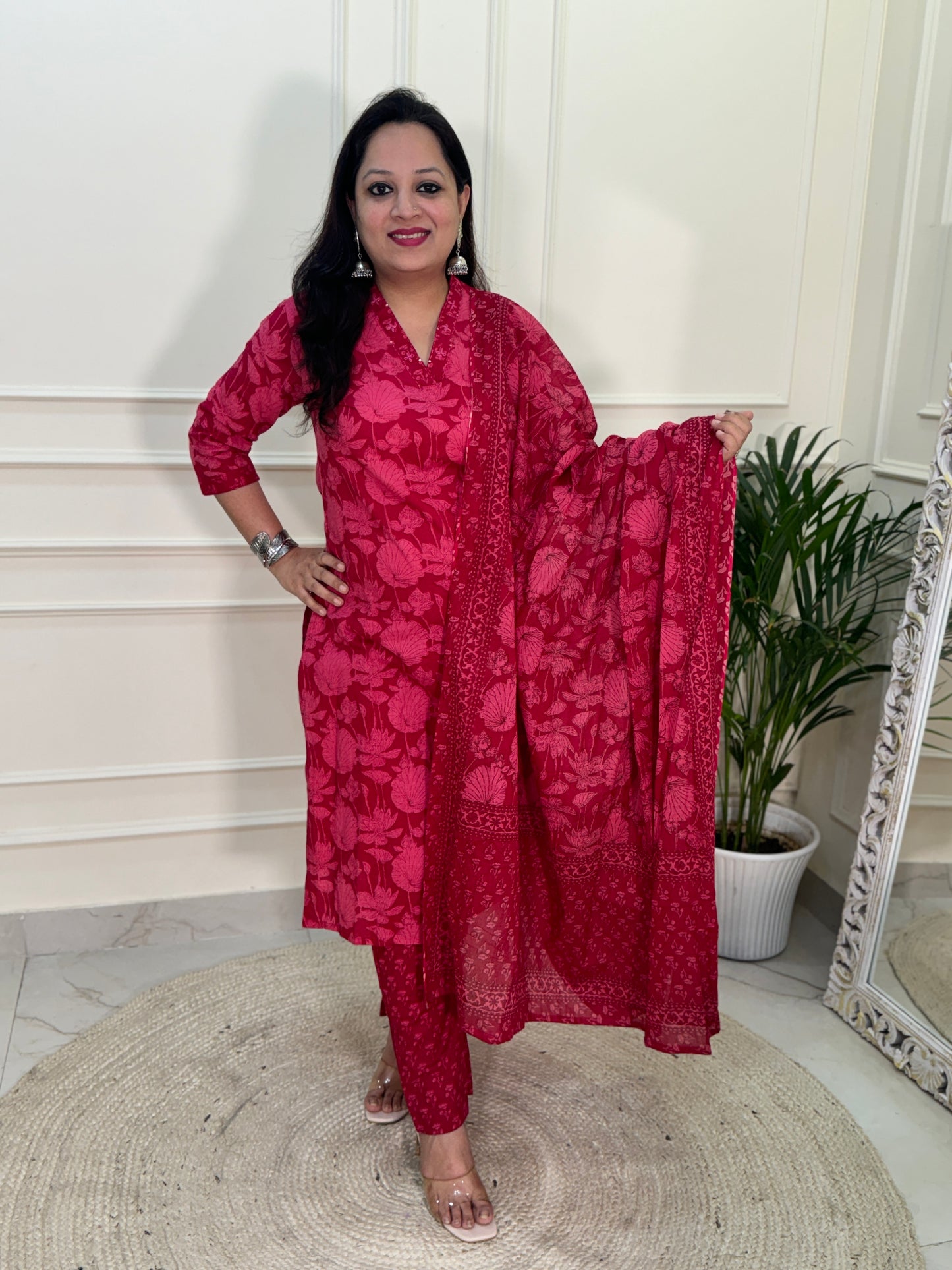 Inara Daily Wear Suit Set-Red Colour