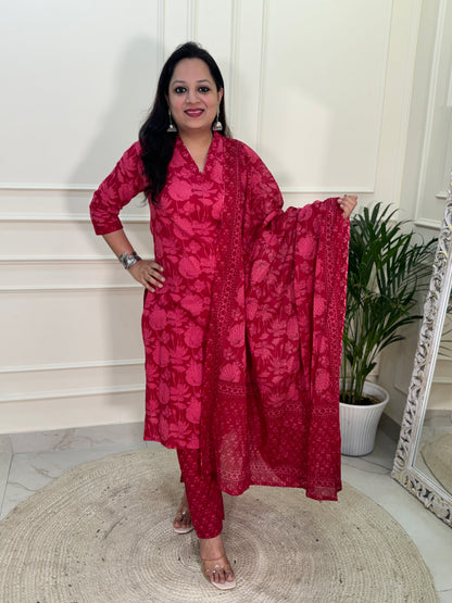Inara Daily Wear Suit Set-Red Colour