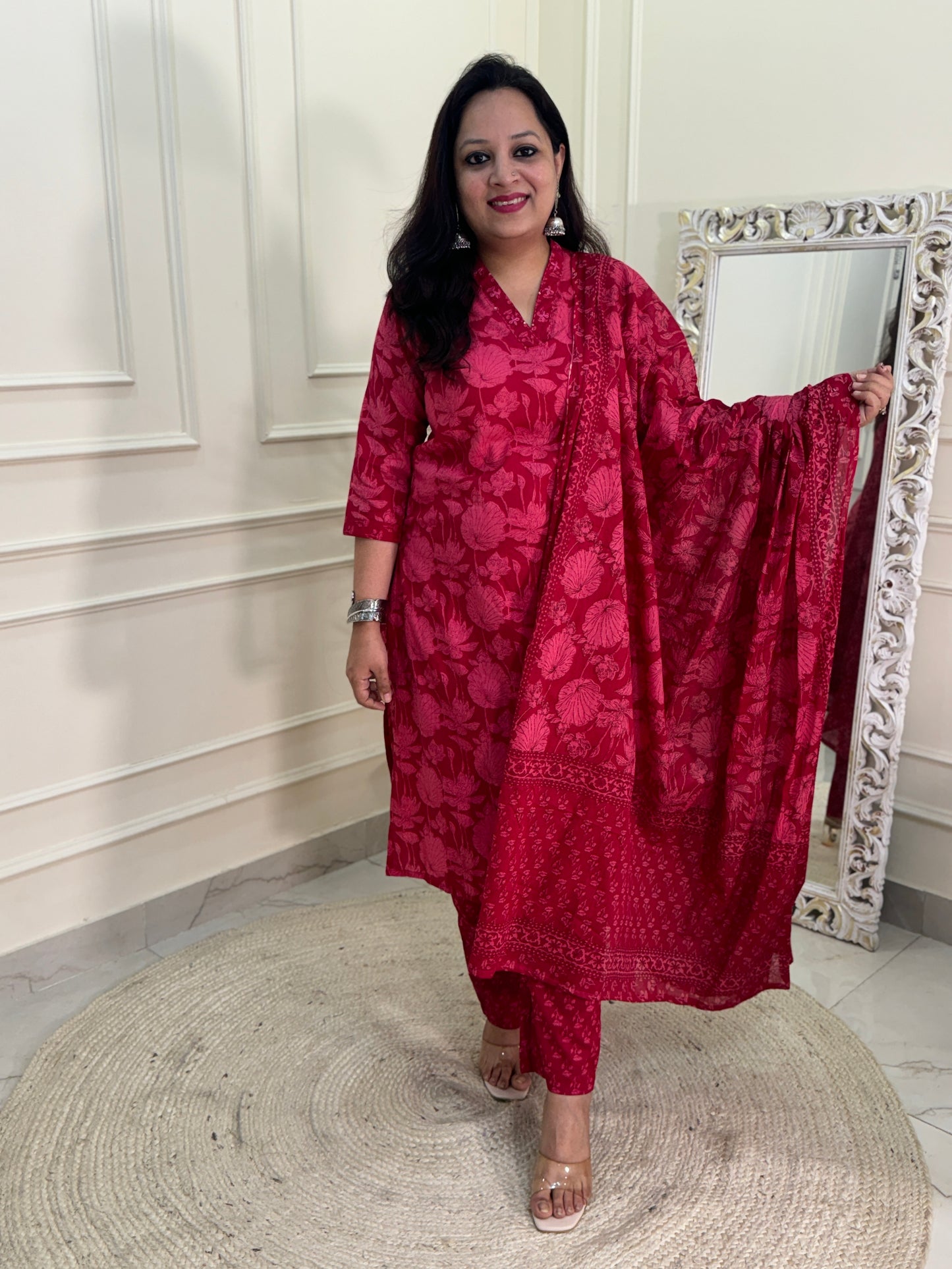 Inara Daily Wear Suit Set-Red Colour