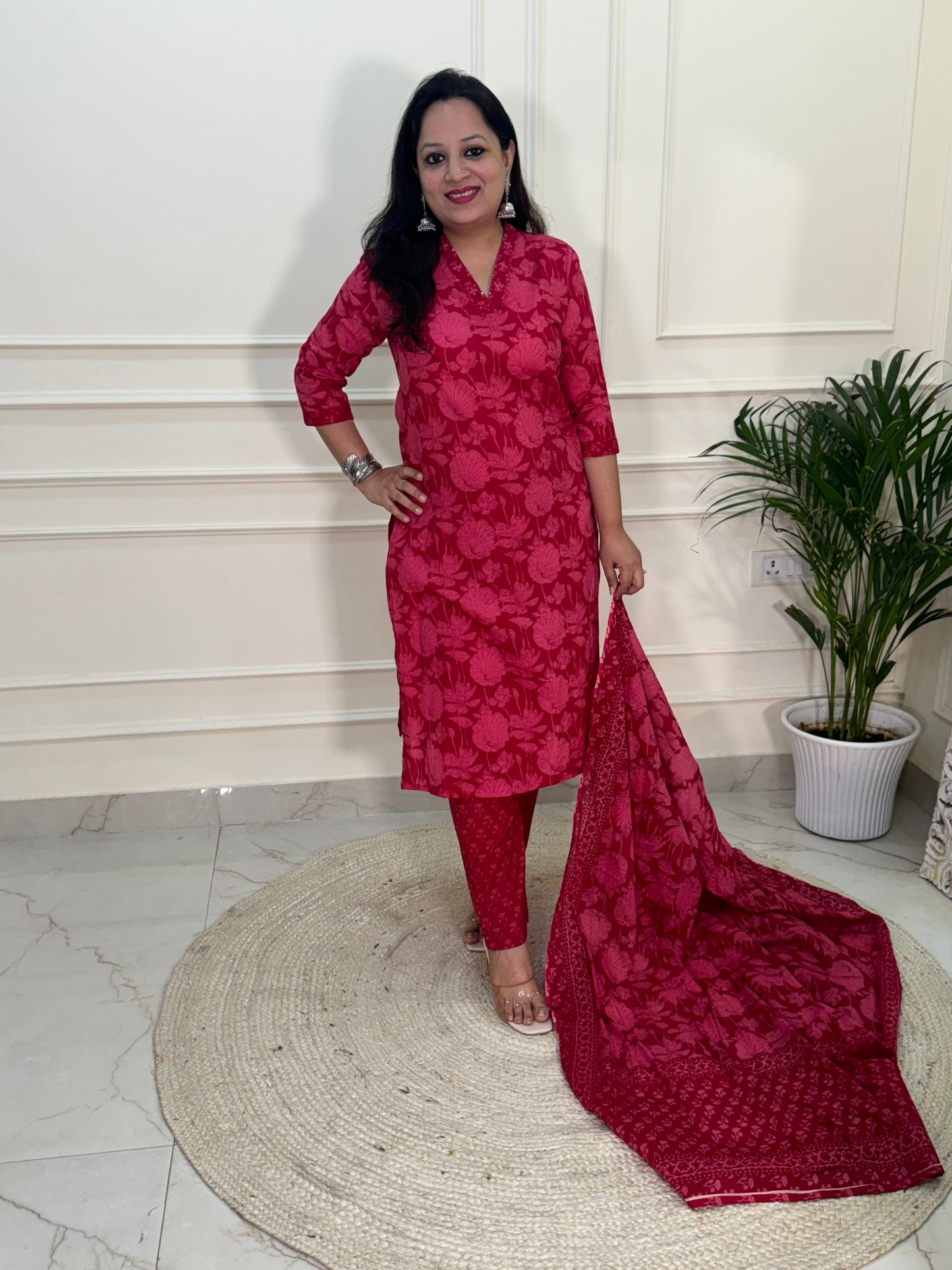 Inara Daily Wear Suit Set-Red Colour