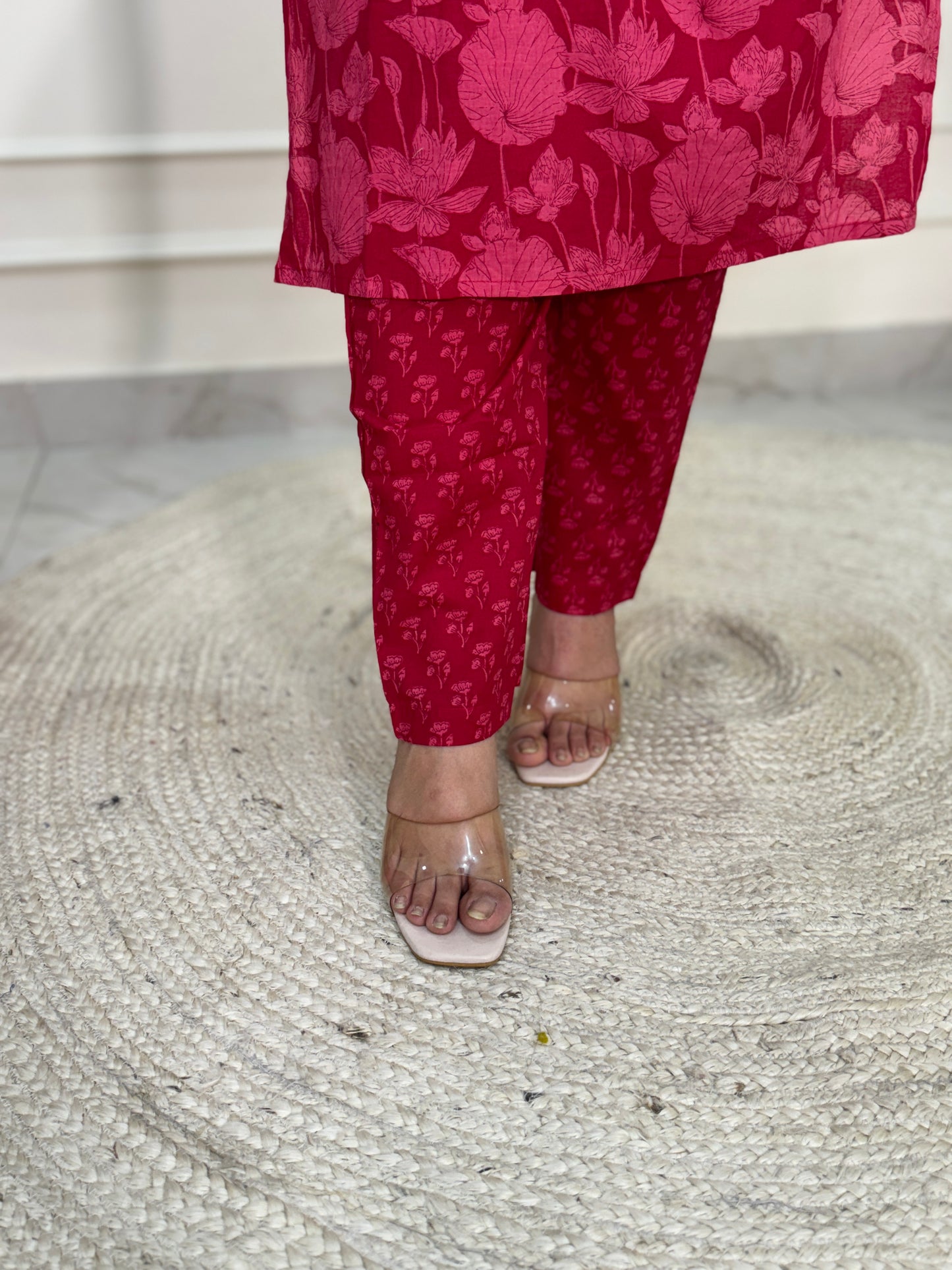 Inara Daily Wear Suit Set-Red Colour